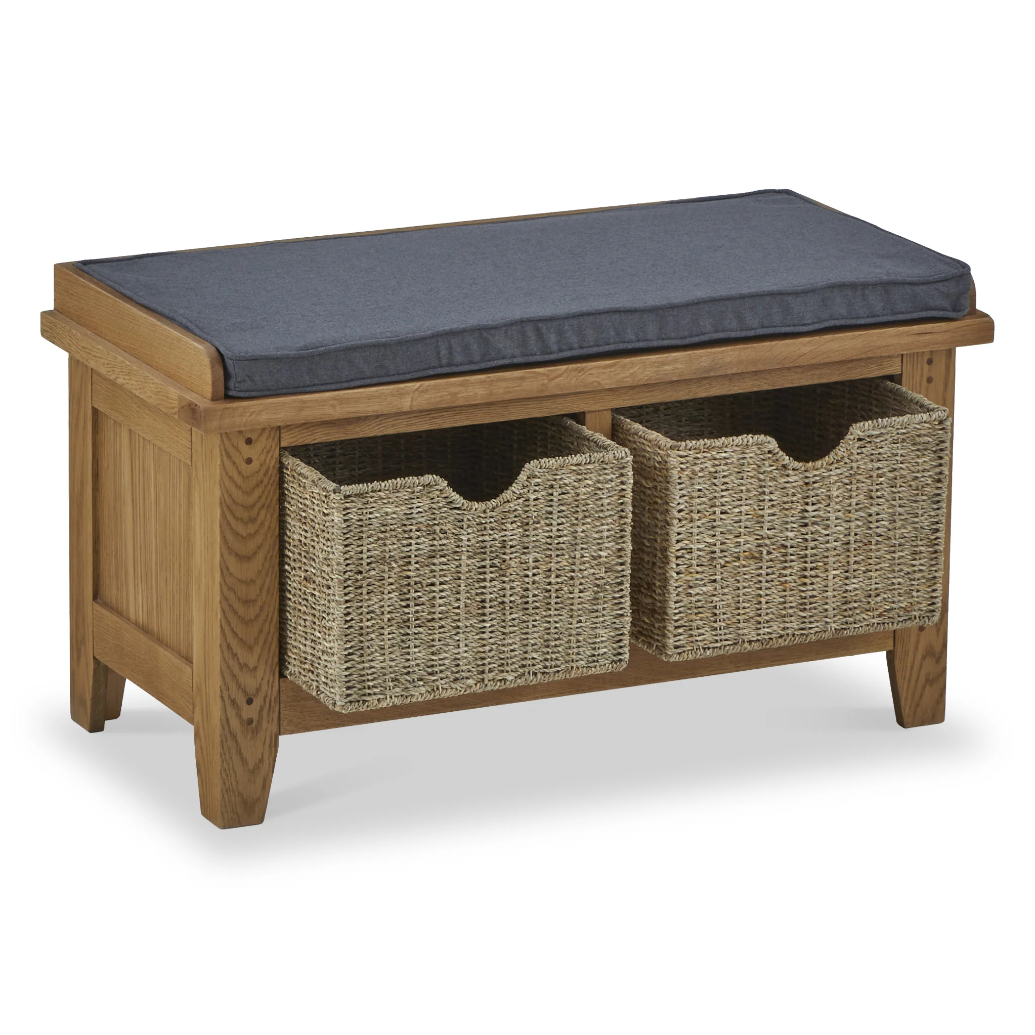 Broadway Oak Hallway Bench with Baskets - Image 5
