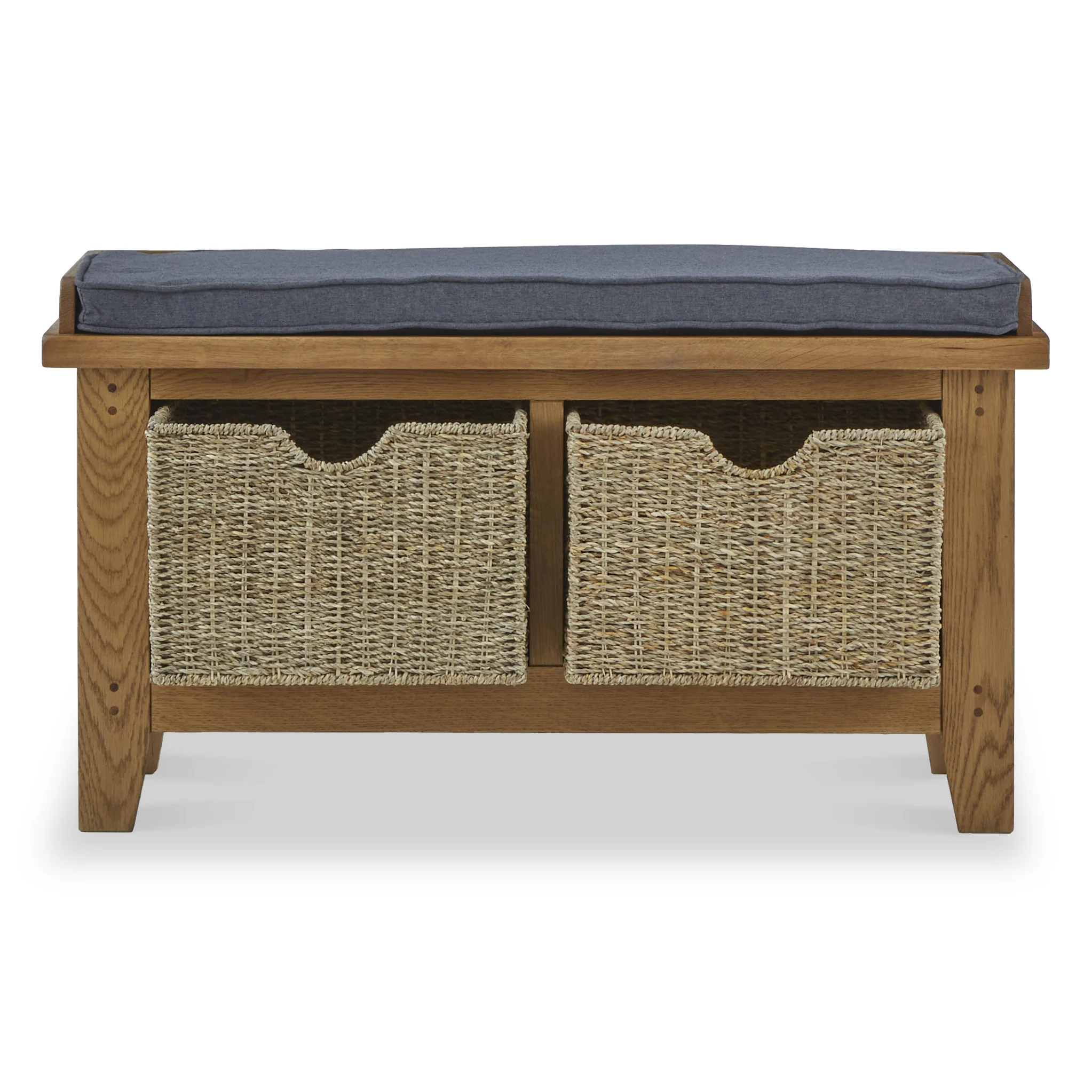 Broadway Oak Hallway Bench with Baskets - Image 6