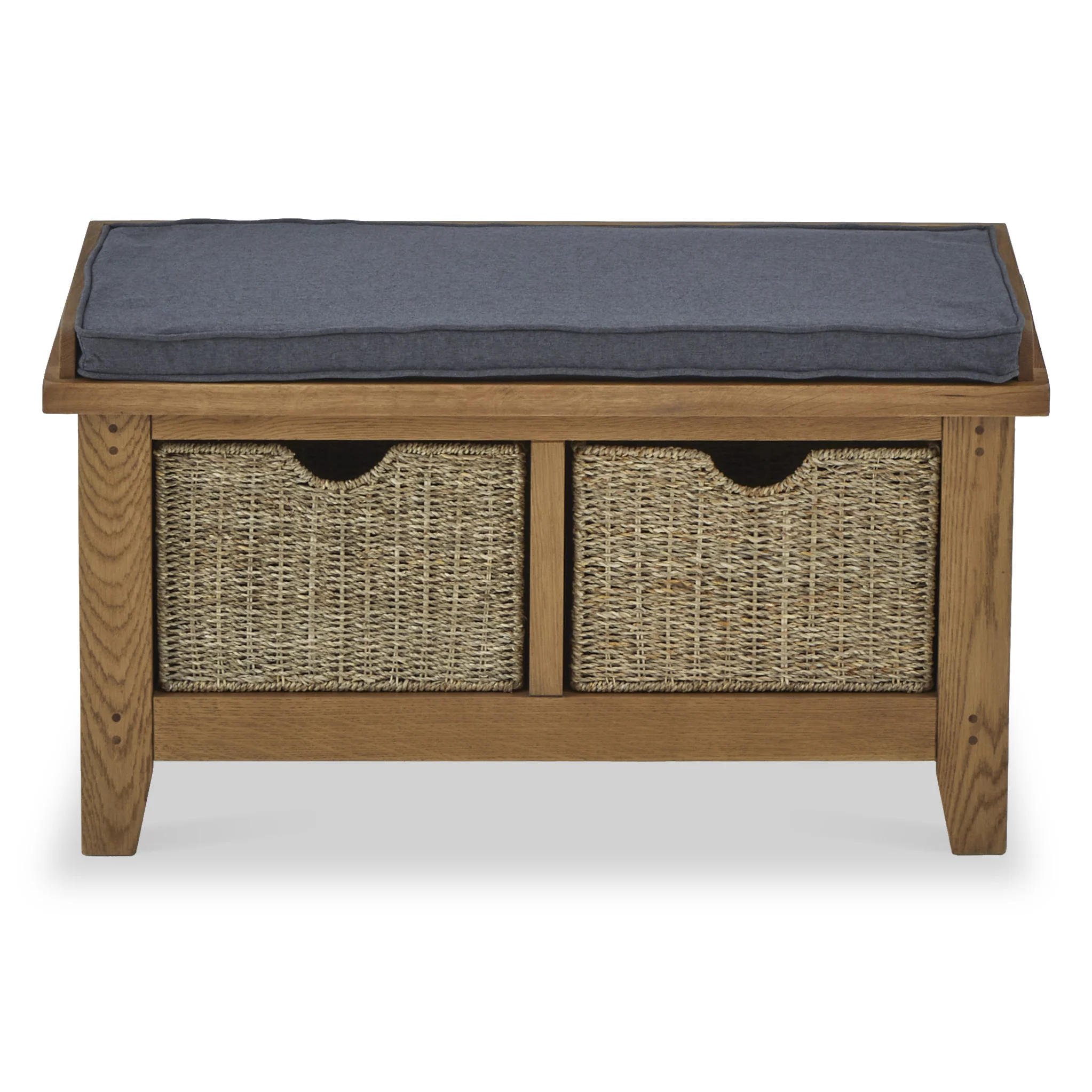 Broadway Oak Hallway Bench with Baskets - Image 7