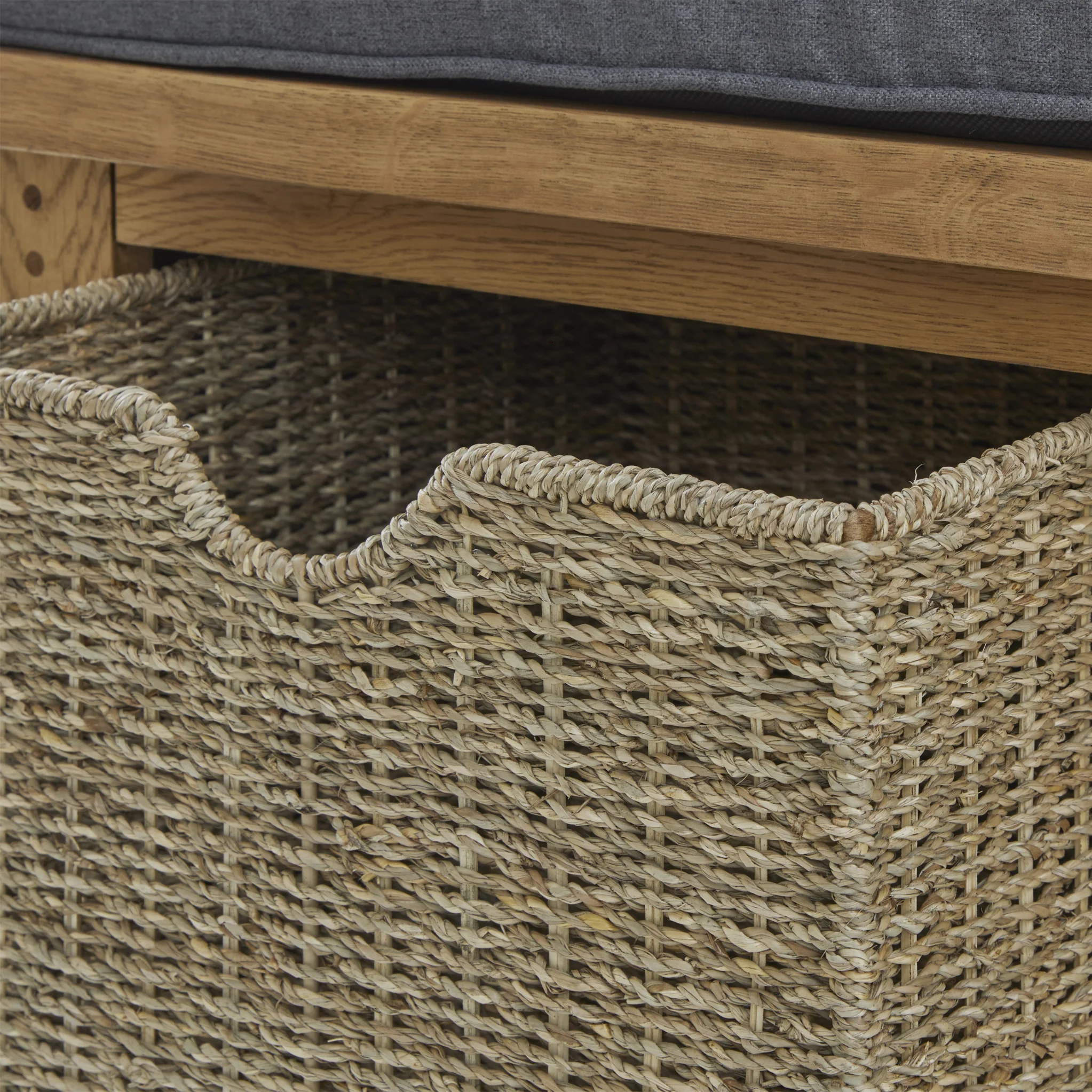Broadway Oak Hallway Bench with Baskets - Image 8