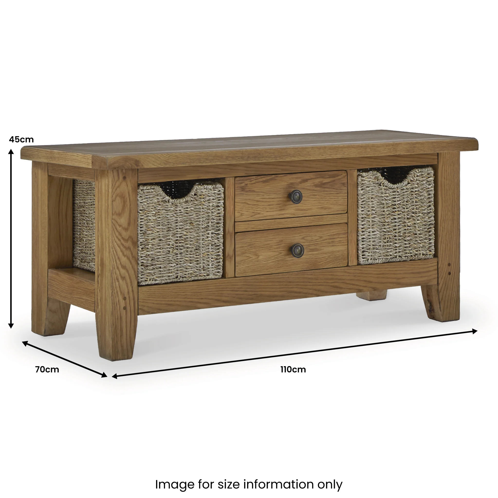 Broadway Oak Large Coffee Table with Baskets - Image 7