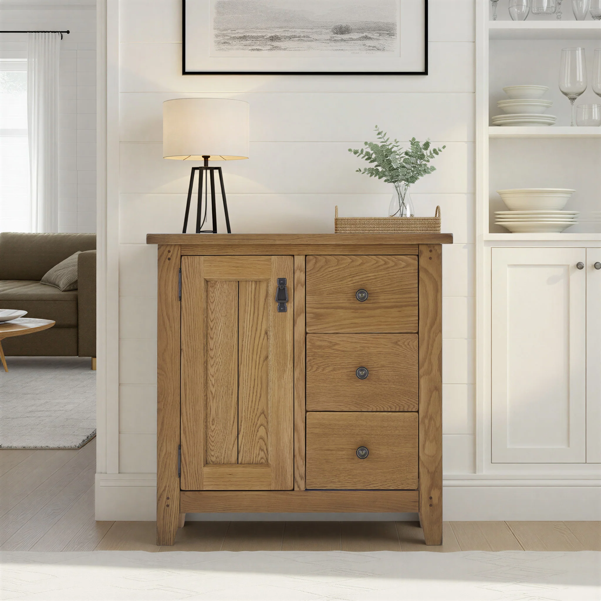 Broadway Oak Mini Sideboard with Side Drawers - Image 2