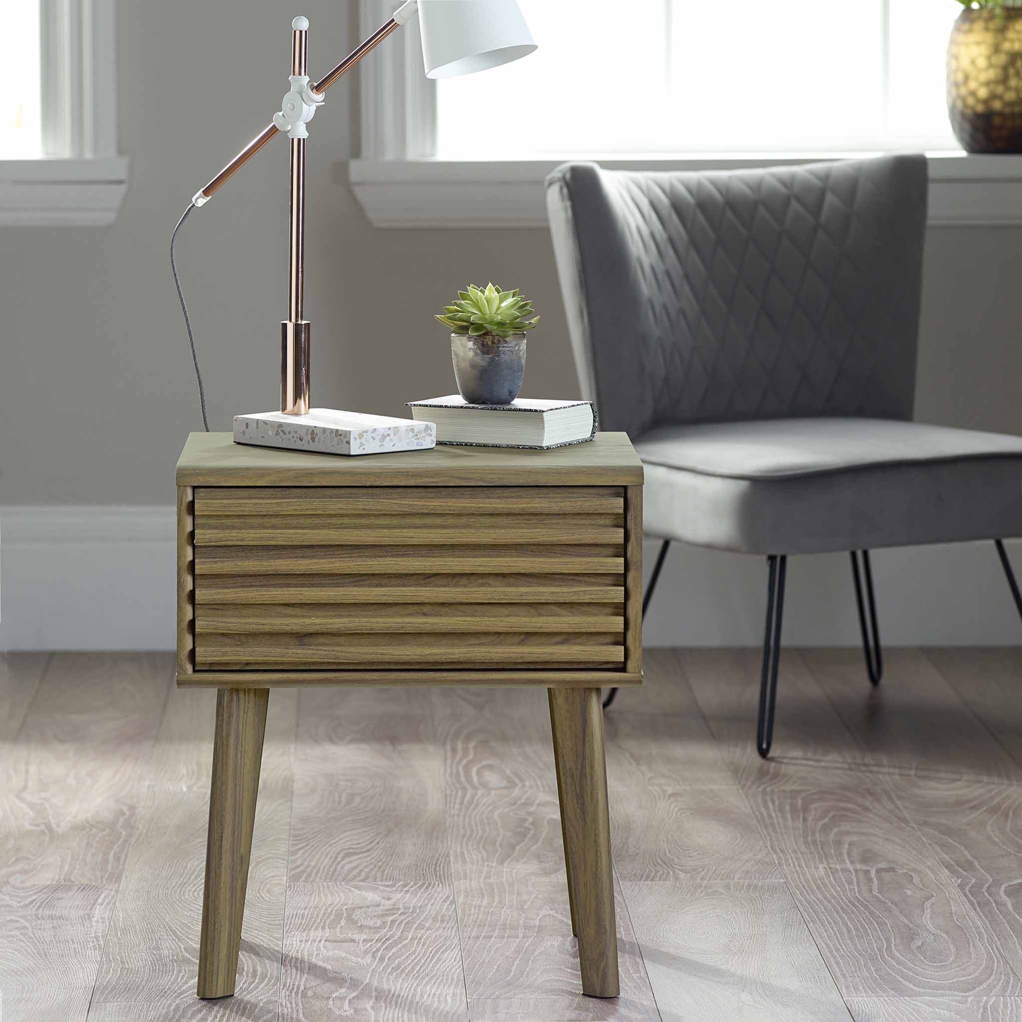 Brunswick Oak 1 Drawer Slatted Lamp Table - Image 2