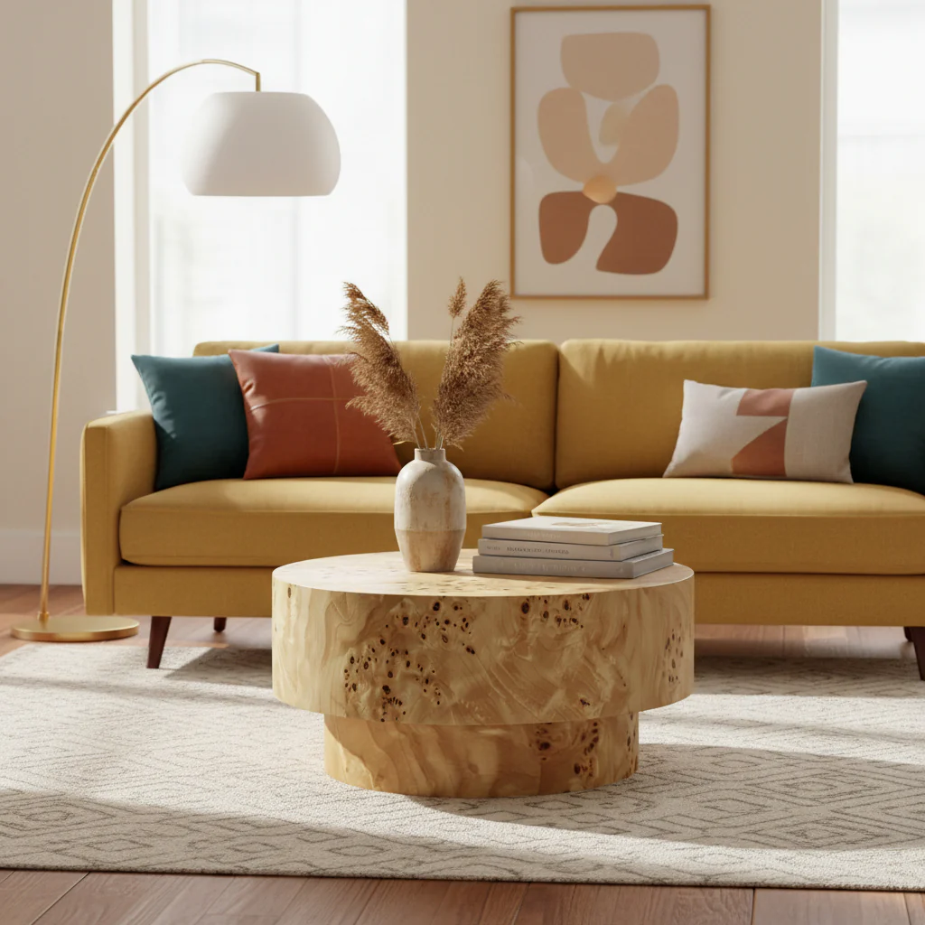 Calder Light Burl Round Coffee Table - Image 2