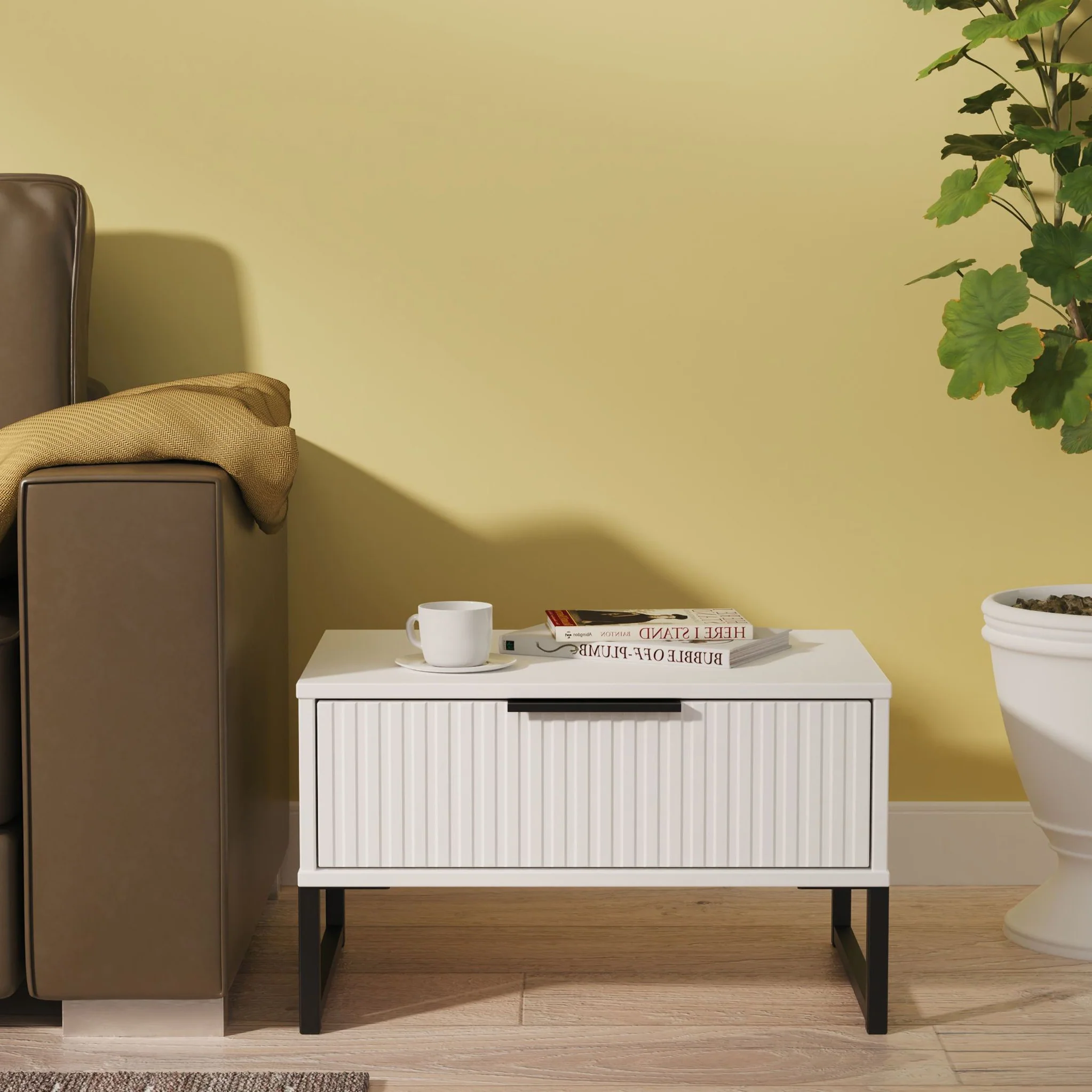 Callo Fluted 1 Drawer Wide Side Table - Image 2