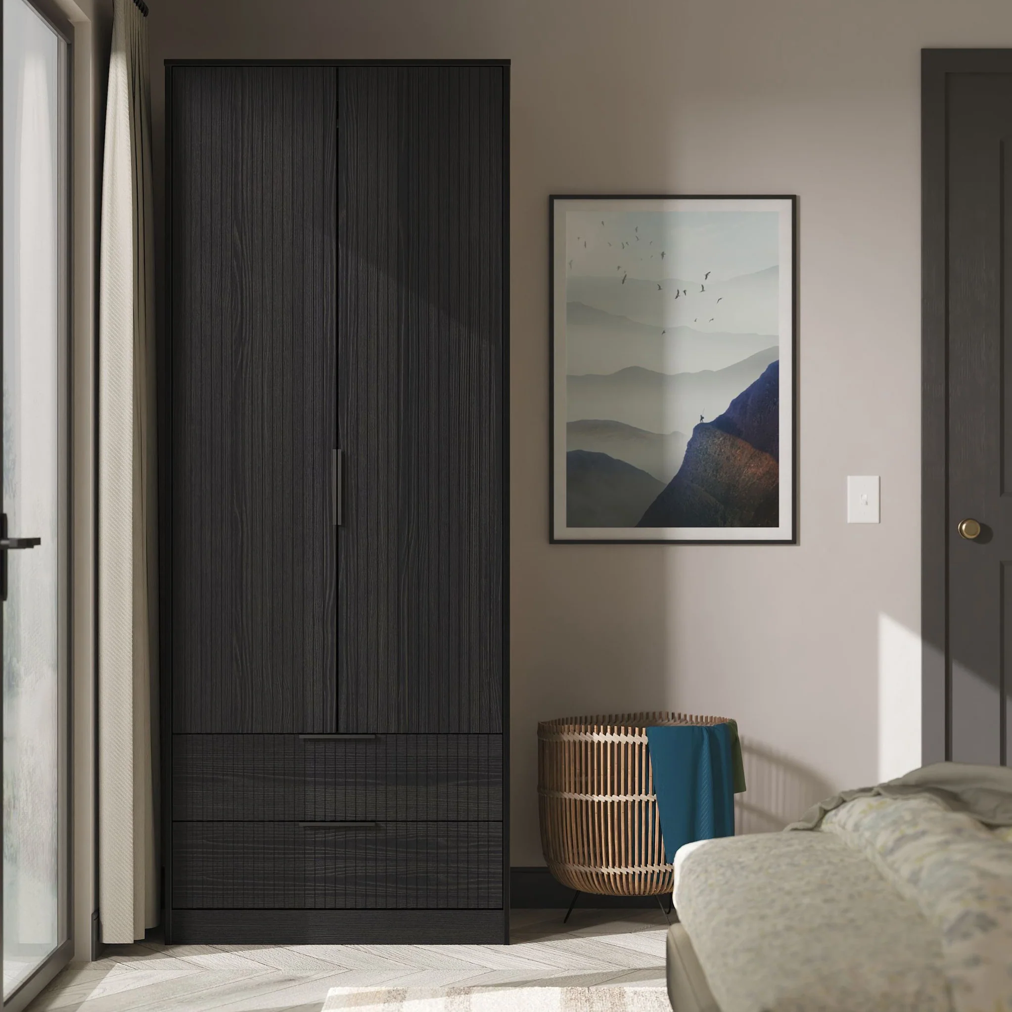Callo Fluted Double Wardrobe with 2 Drawers - Image 9