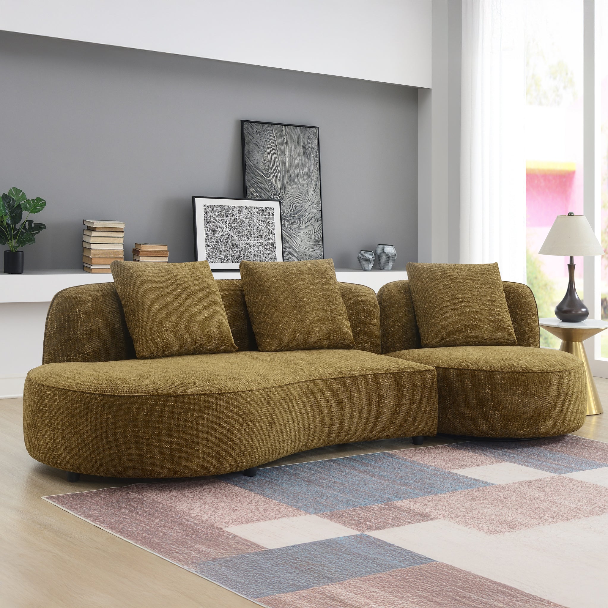 Calsen 3 Seater Curve Sofa & Swivel Chair - Image 2
