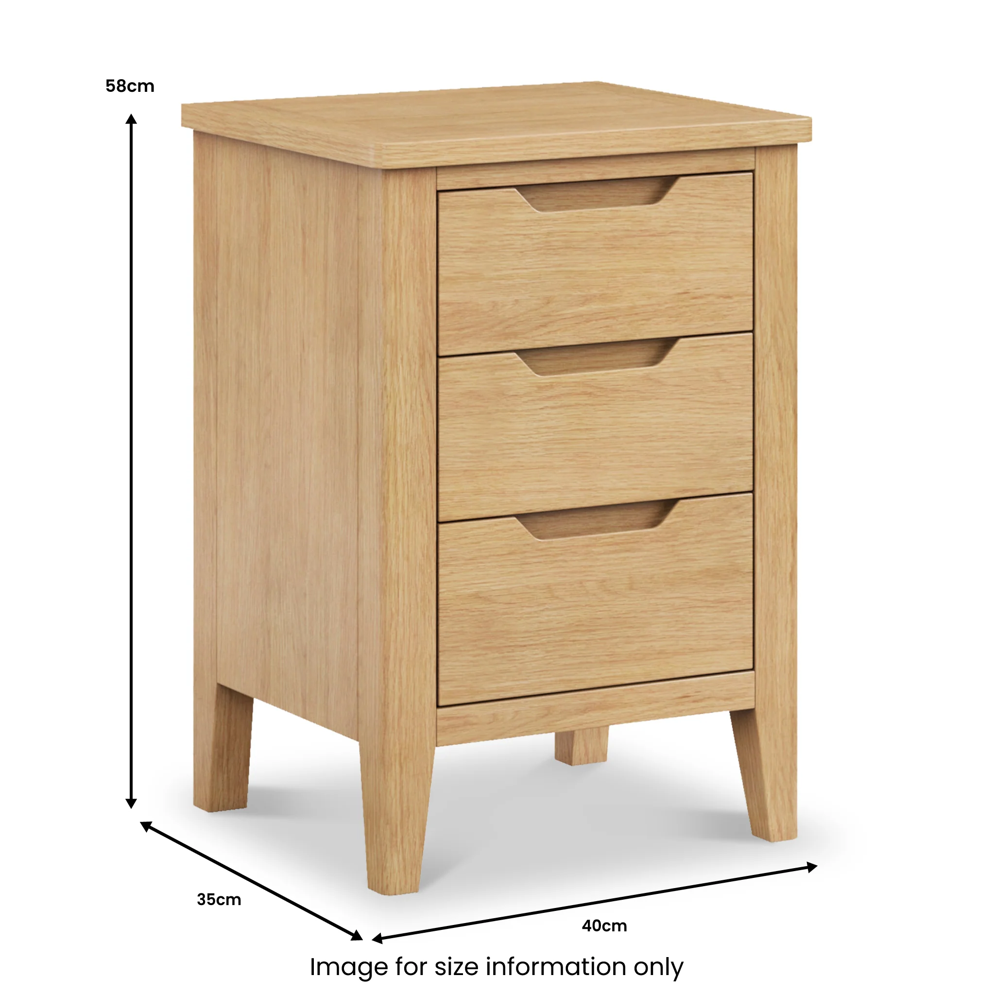 Camdale Oak 3 Drawer Bedside Table - Image 5