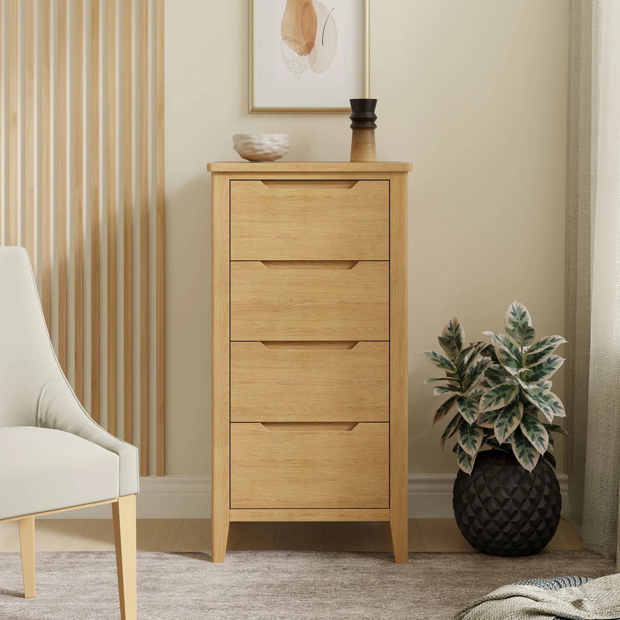 Camdale Oak 4 Drawer Tall Boy Chest - Image 2
