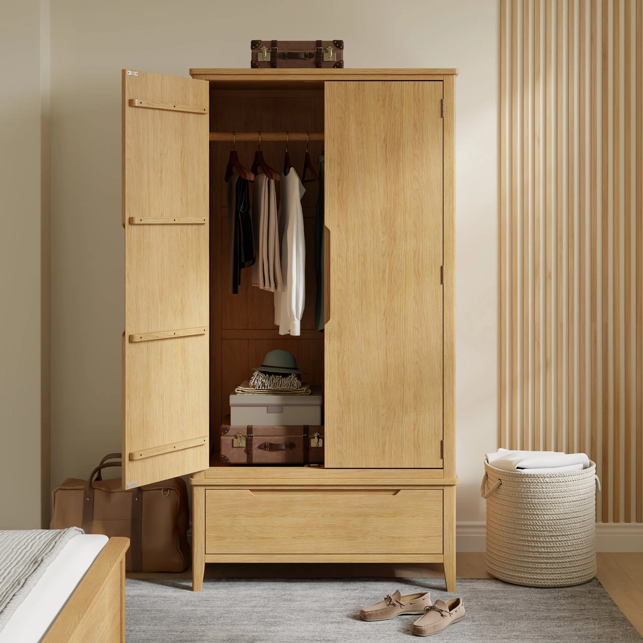 Camdale Oak Double Wardrobe with Drawer - Image 2