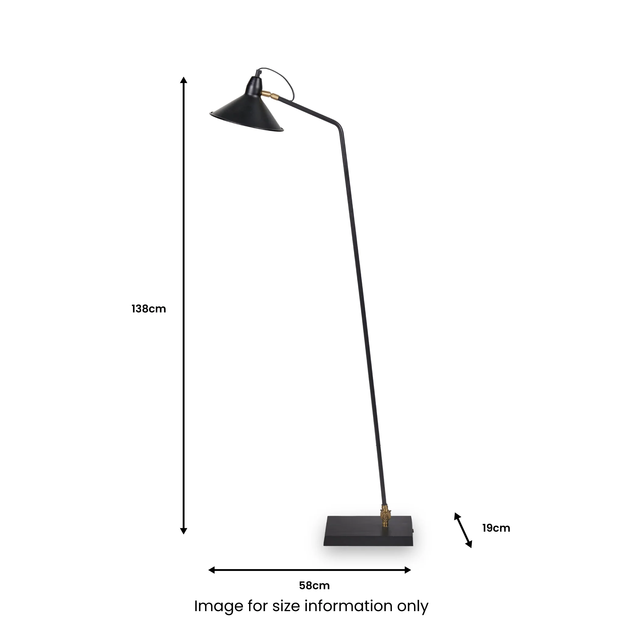 Canton Matt Black and Brass Metal Cone Floor Lamp - Image 10