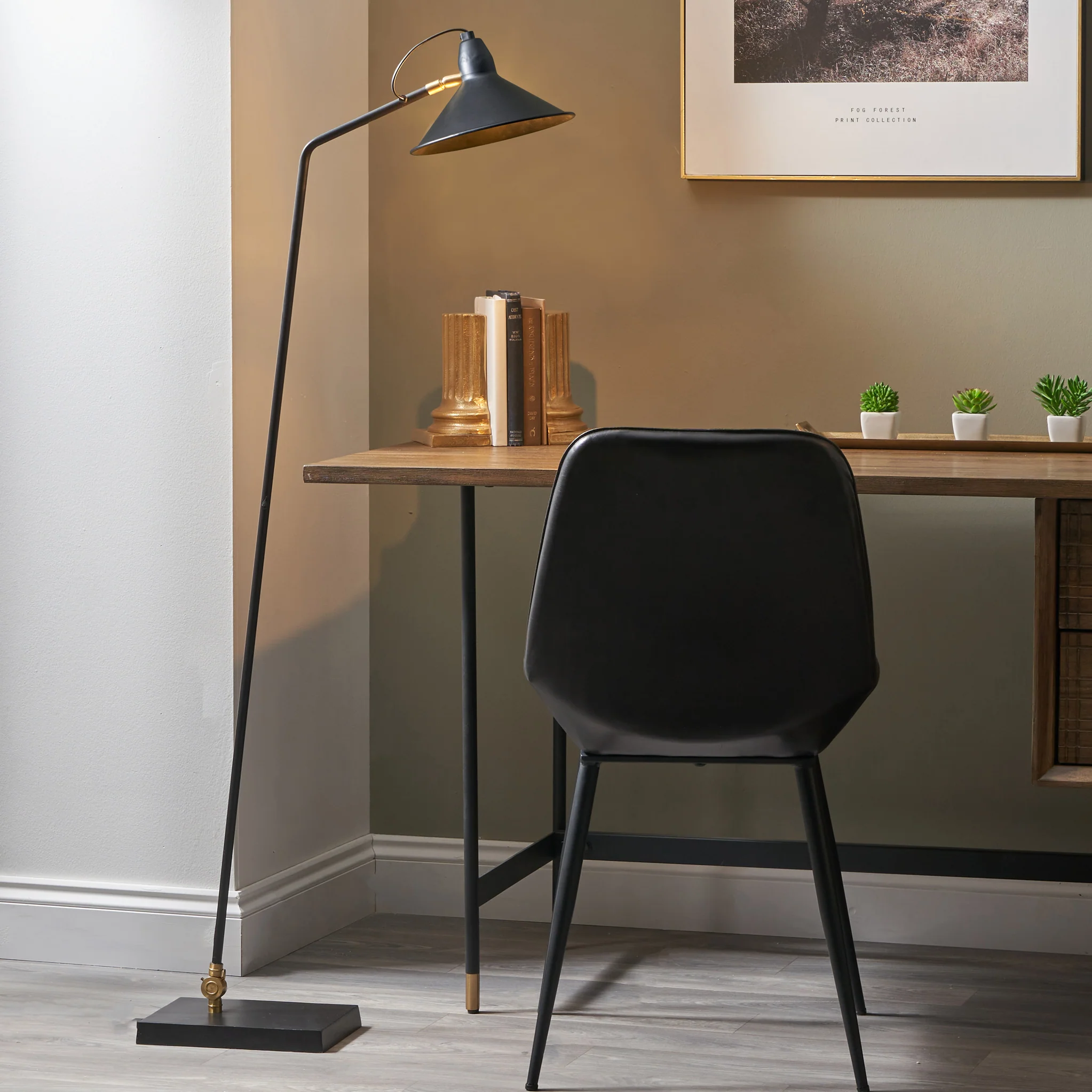 Canton Matt Black and Brass Metal Cone Floor Lamp - Image 2