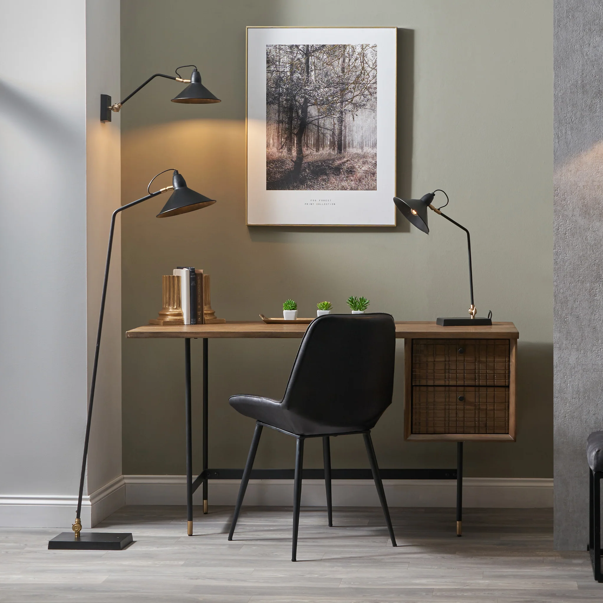 Canton Matt Black and Brass Metal Cone Floor Lamp - Image 9