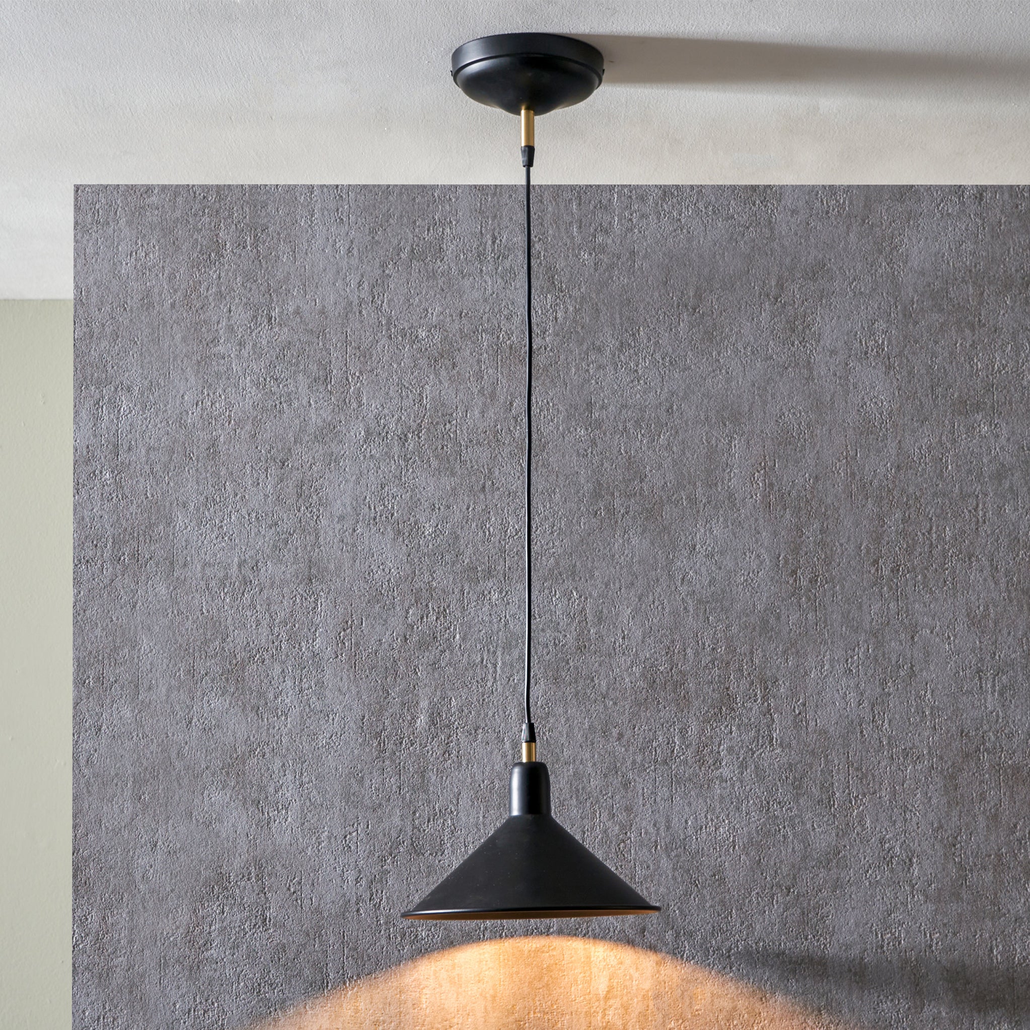 Canton Matt Black and Brass Metal Cone Pendant - Image 2