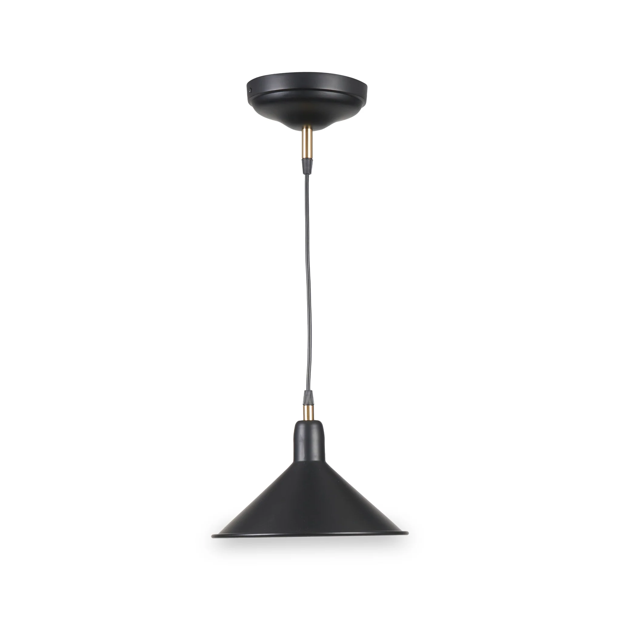Canton Matt Black and Brass Metal Cone Pendant - Image 3