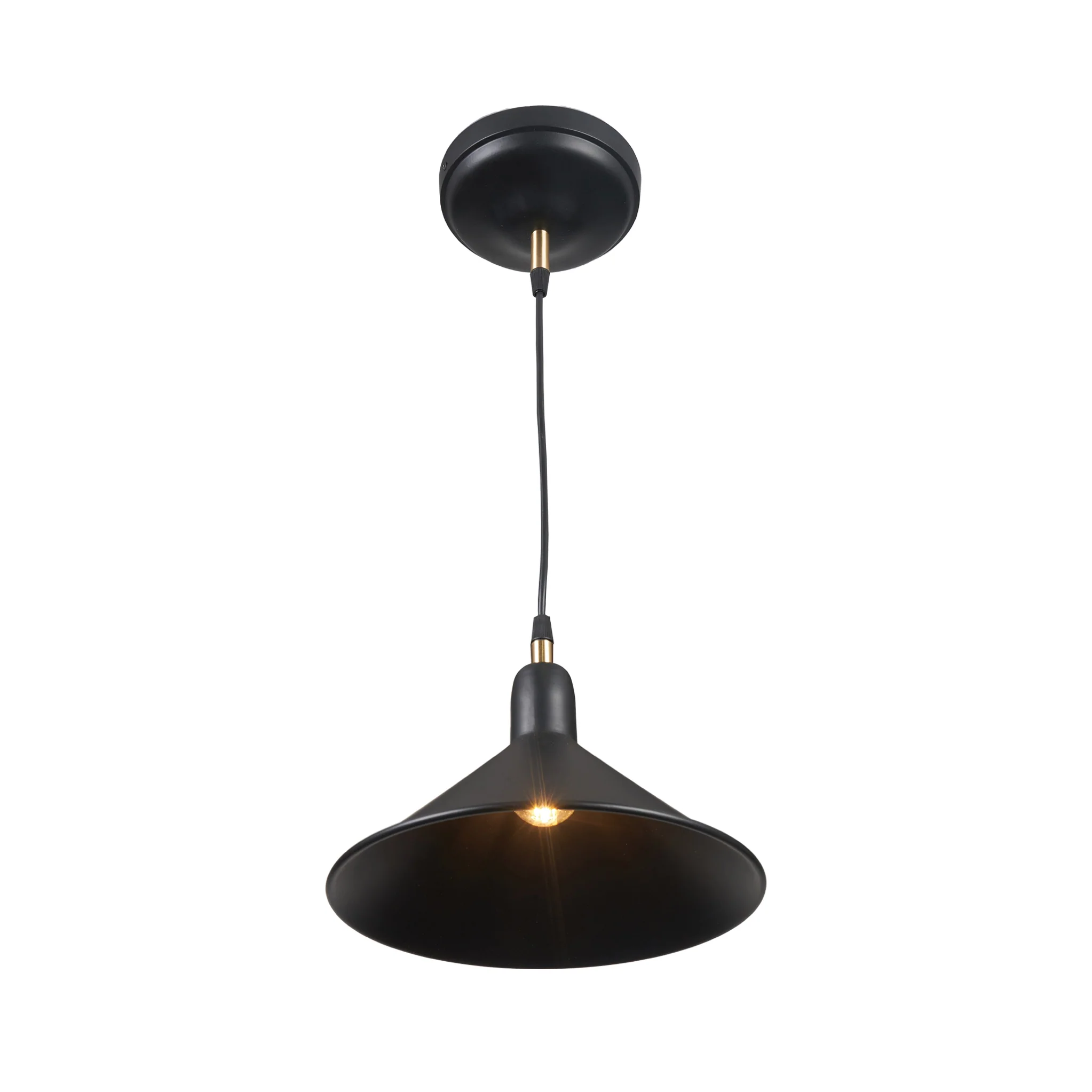 Canton Matt Black and Brass Metal Cone Pendant - Image 4