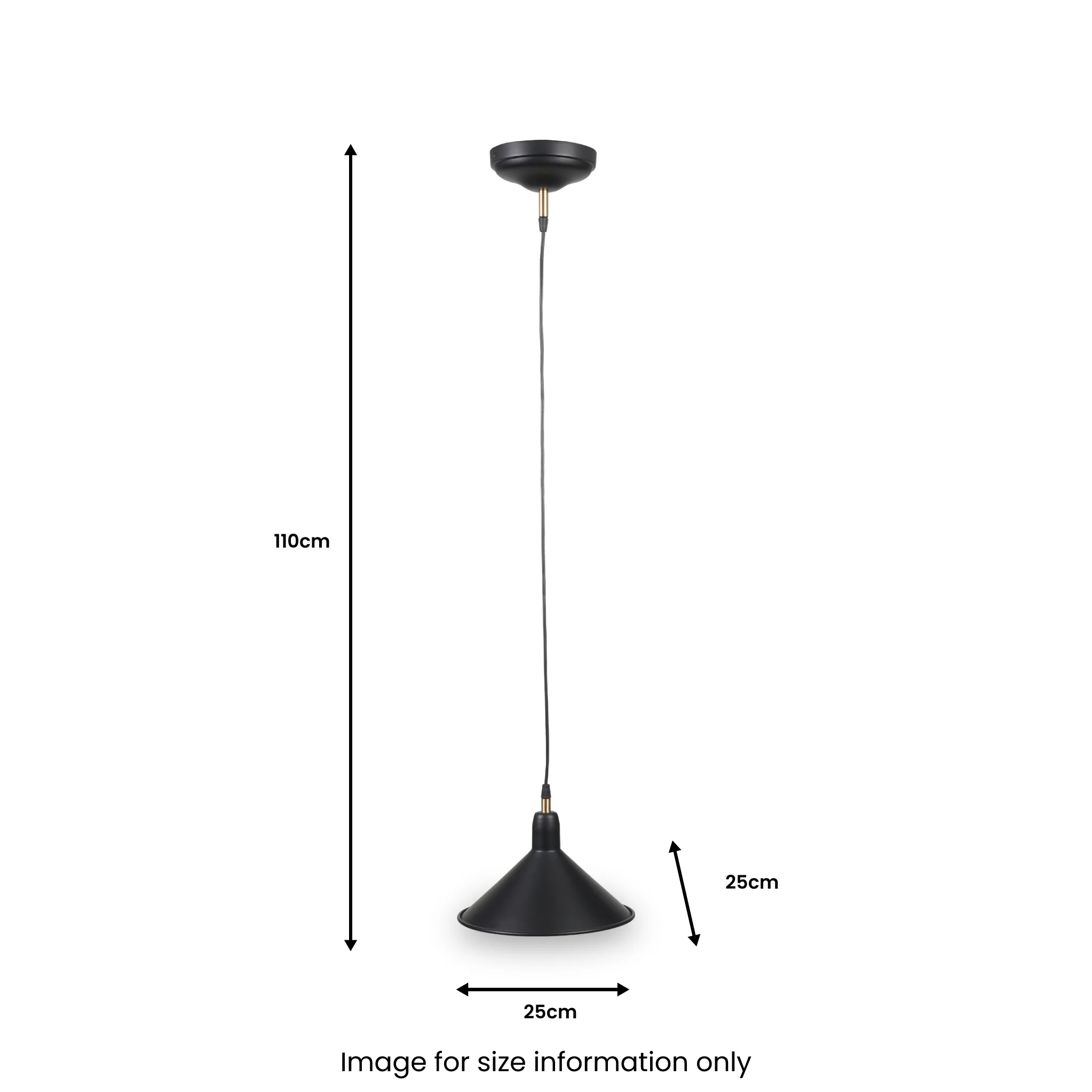 Canton Matt Black and Brass Metal Cone Pendant - Image 8