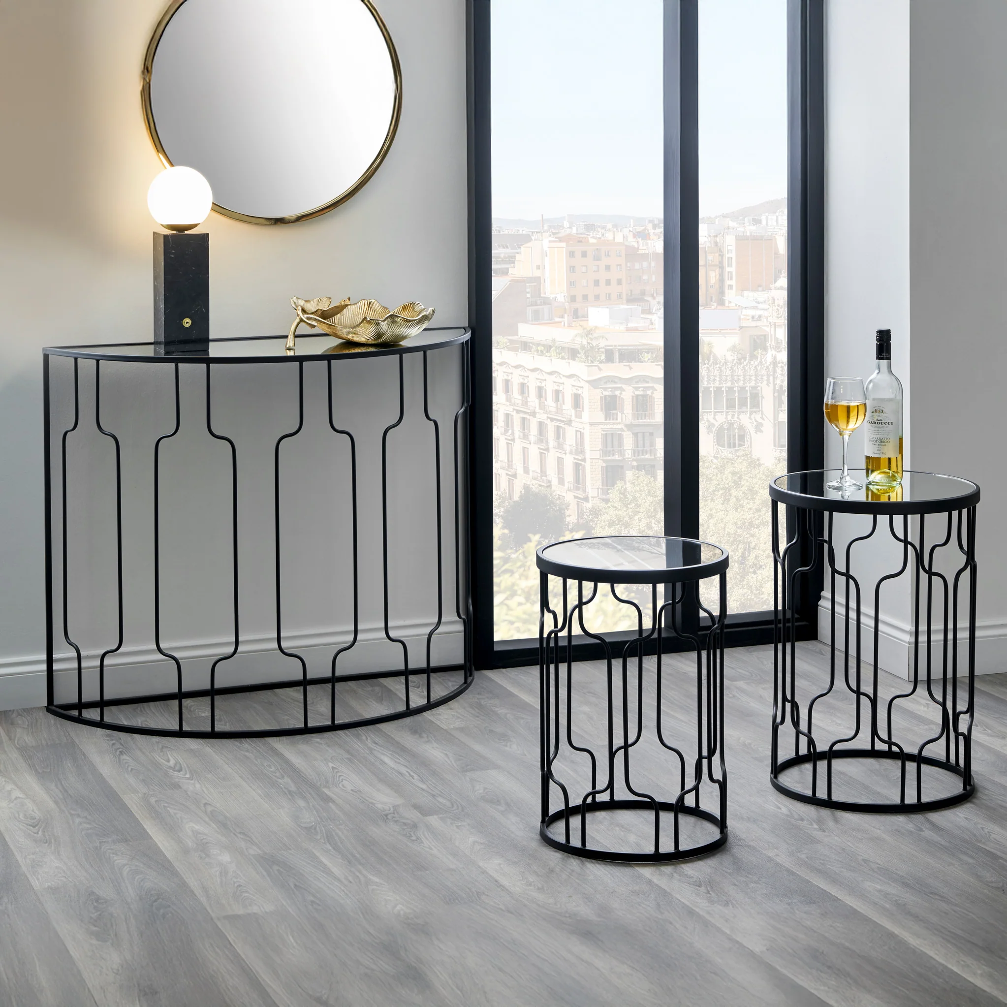 Caprisse Mirrored Glass Half Moon Console Table - Image 4