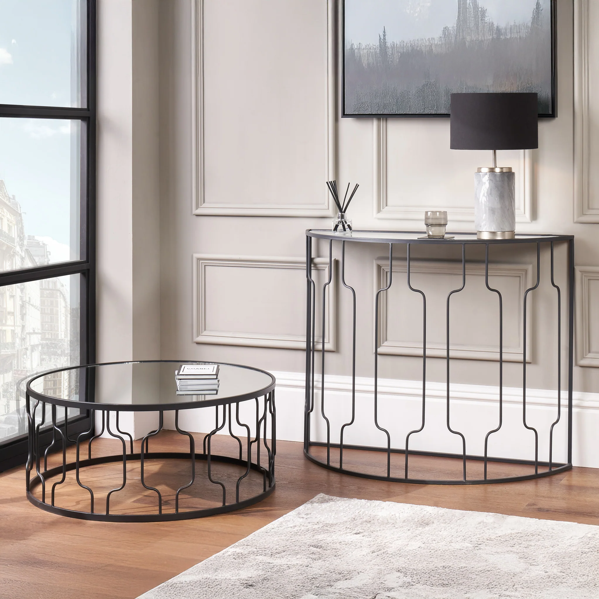 Caprisse Mirrored Glass Half Moon Console Table - Image 6