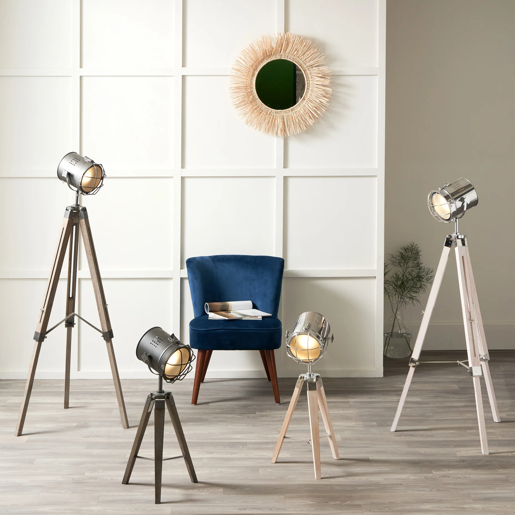 Capstan White Wash and Silver Metal Tripod Floor Lamp - Image 2