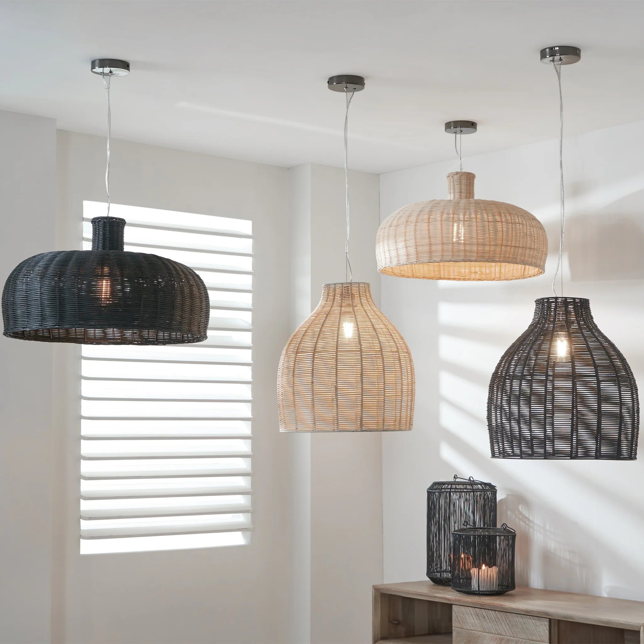 Caswell Black Rattan Coche Pendant - Image 5