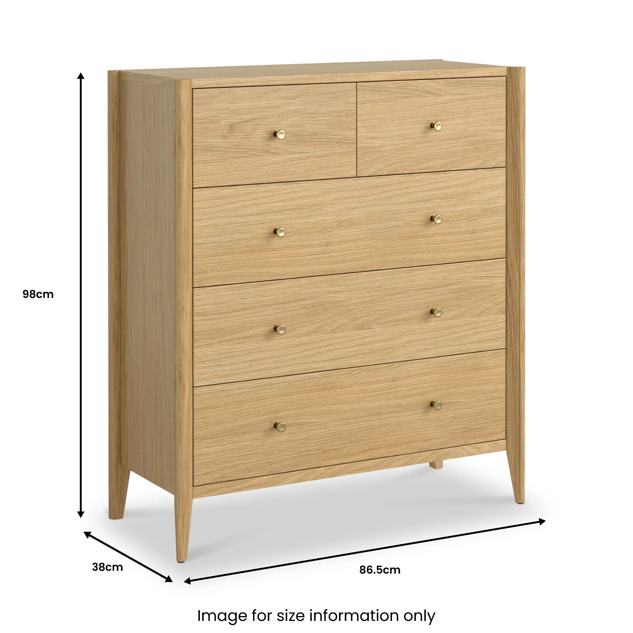 Cavell Oak 2 Over 3 Drawer Chest - Image 3