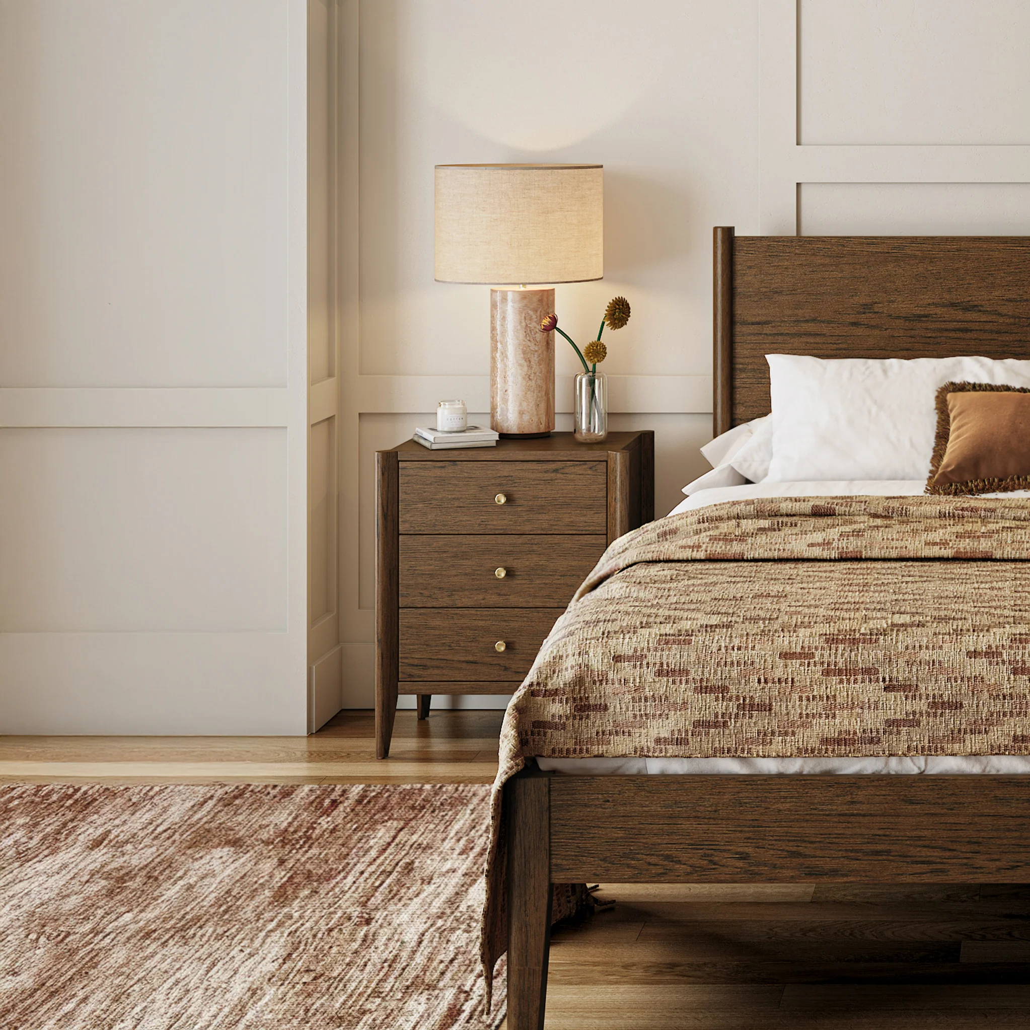 Cavell Oak 3 Drawer Bedside Table - Image 2