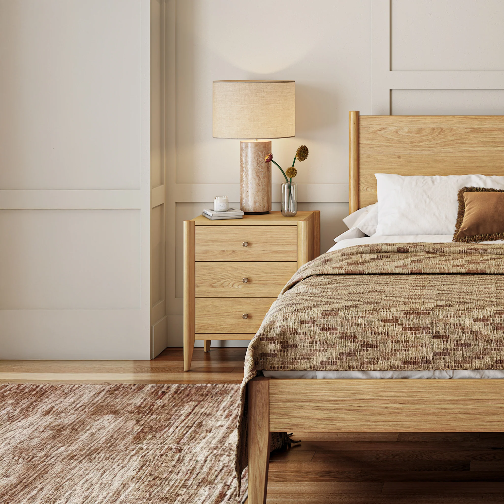 Cavell Oak 3 Drawer Bedside Table - Image 4