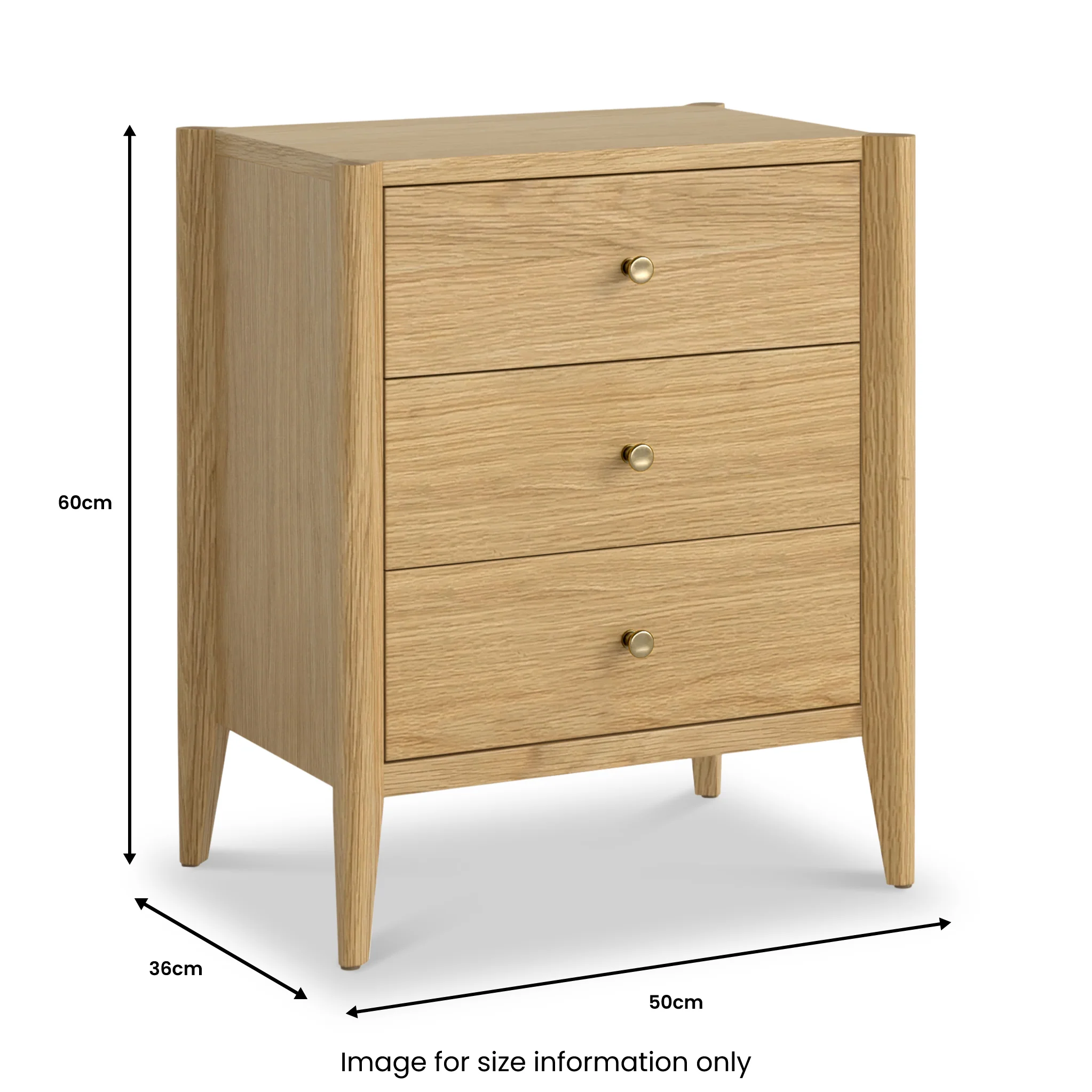 Cavell Oak 3 Drawer Bedside Table - Image 5