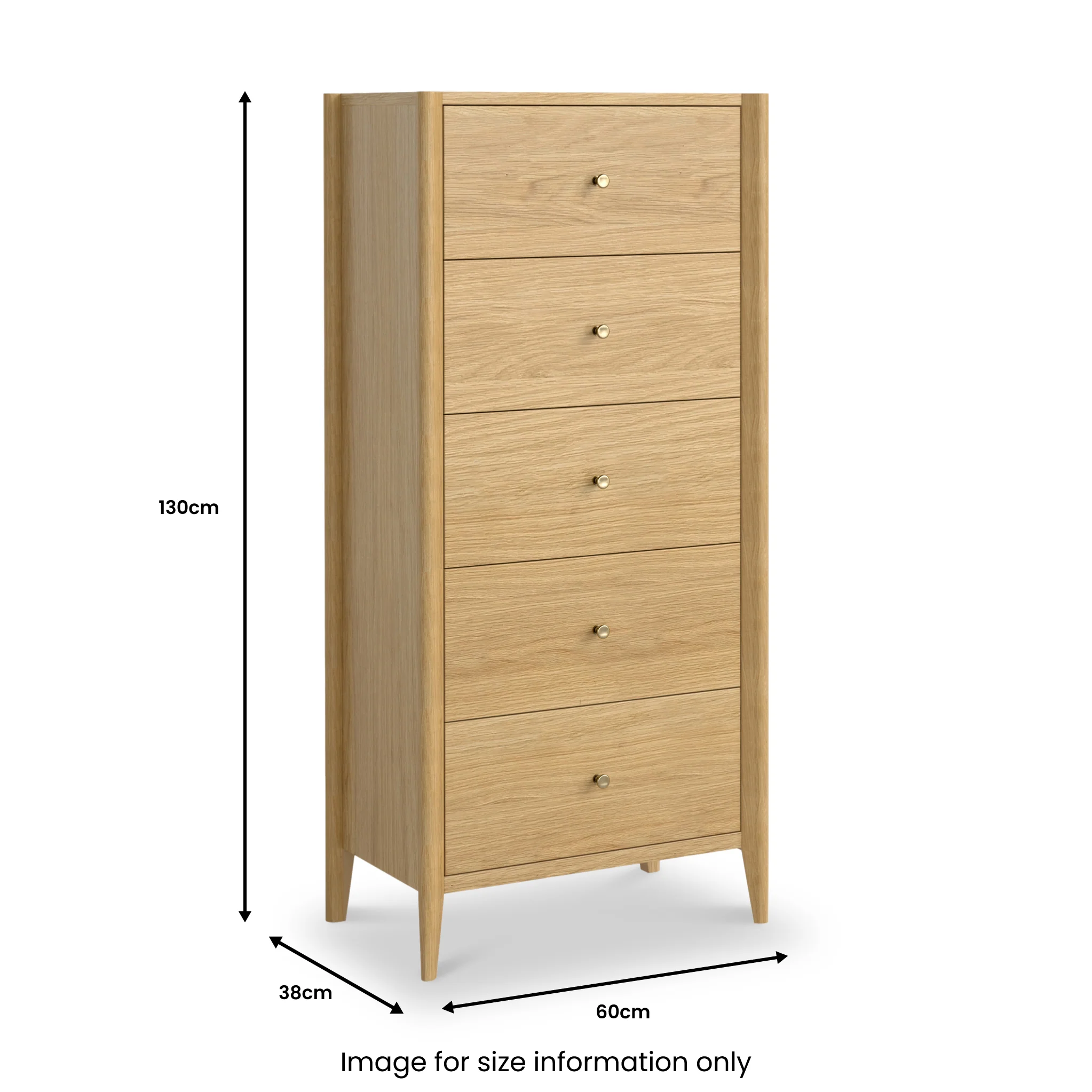 Cavell Oak 5 Drawer Tallboy Chest - Image 3
