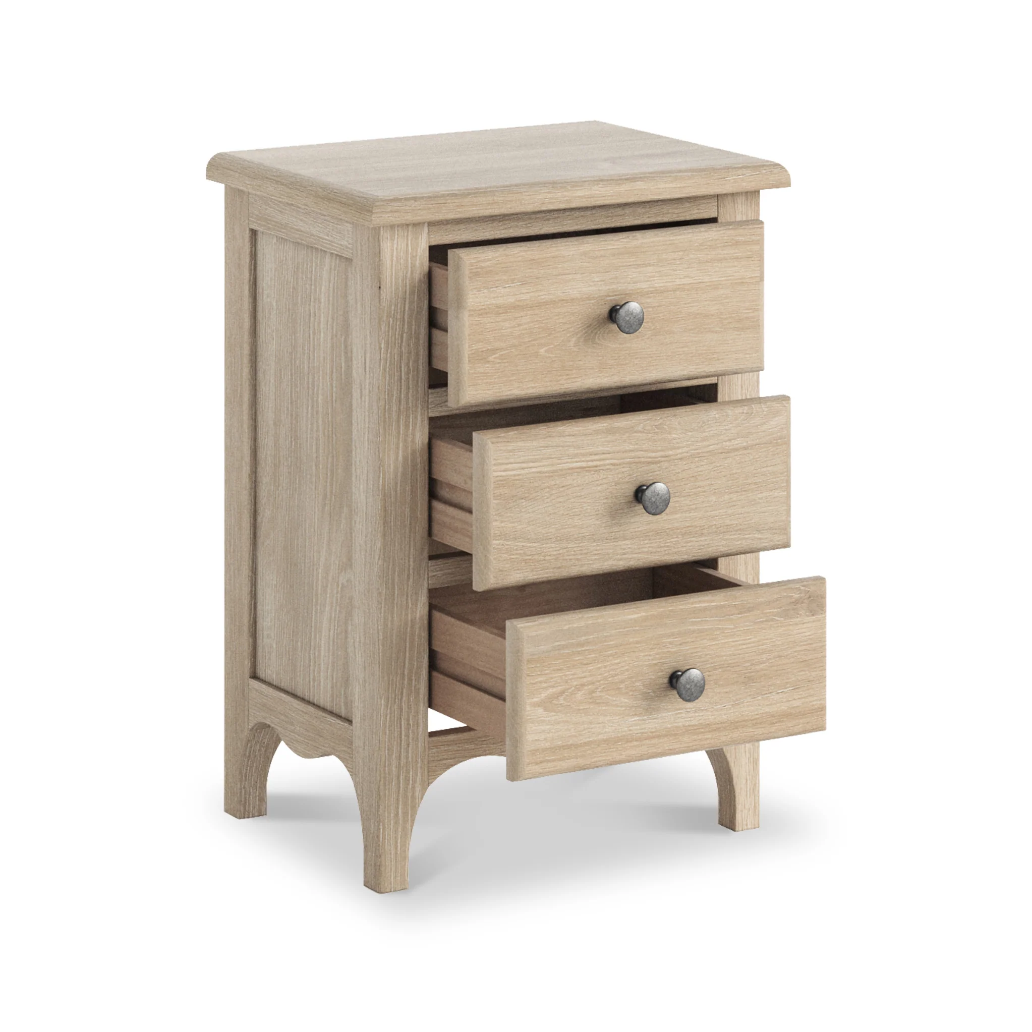 Celine Washed Oak 3 Drawer Bedside Table - Image 4