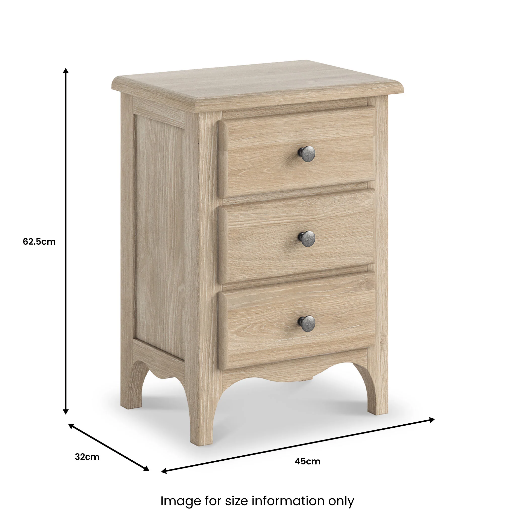 Celine Washed Oak 3 Drawer Bedside Table - Image 8