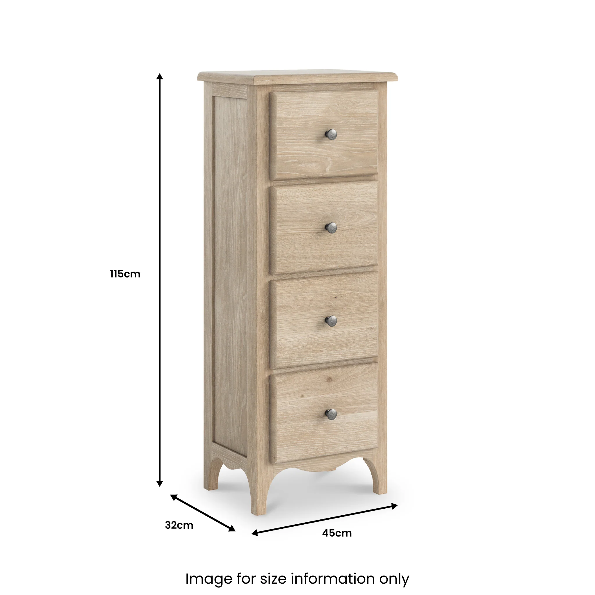 Celine Washed Oak 4 Drawer Tallboy Chest - Image 8