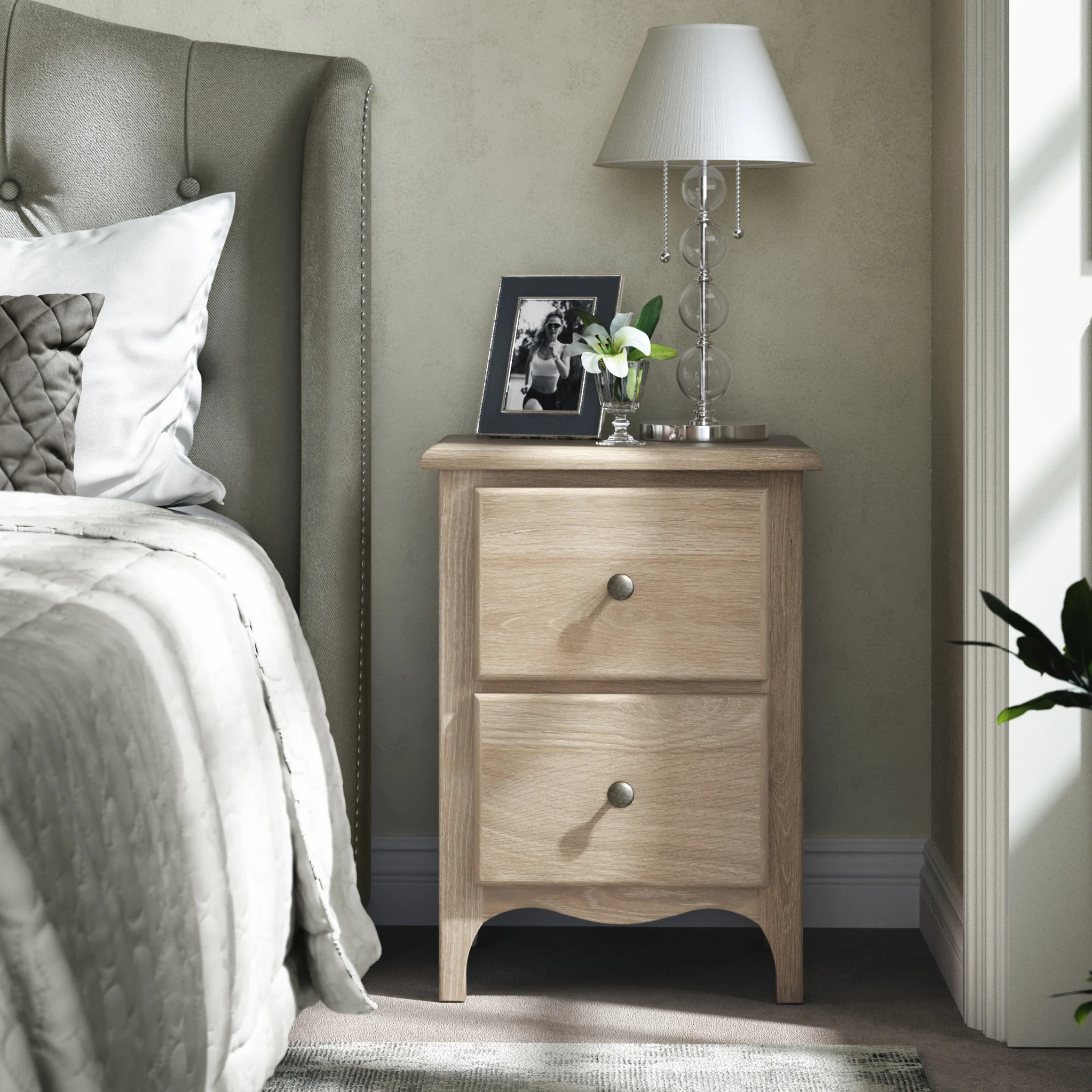 Celine Washed Oak 2 Drawer Bedside Table - Image 2