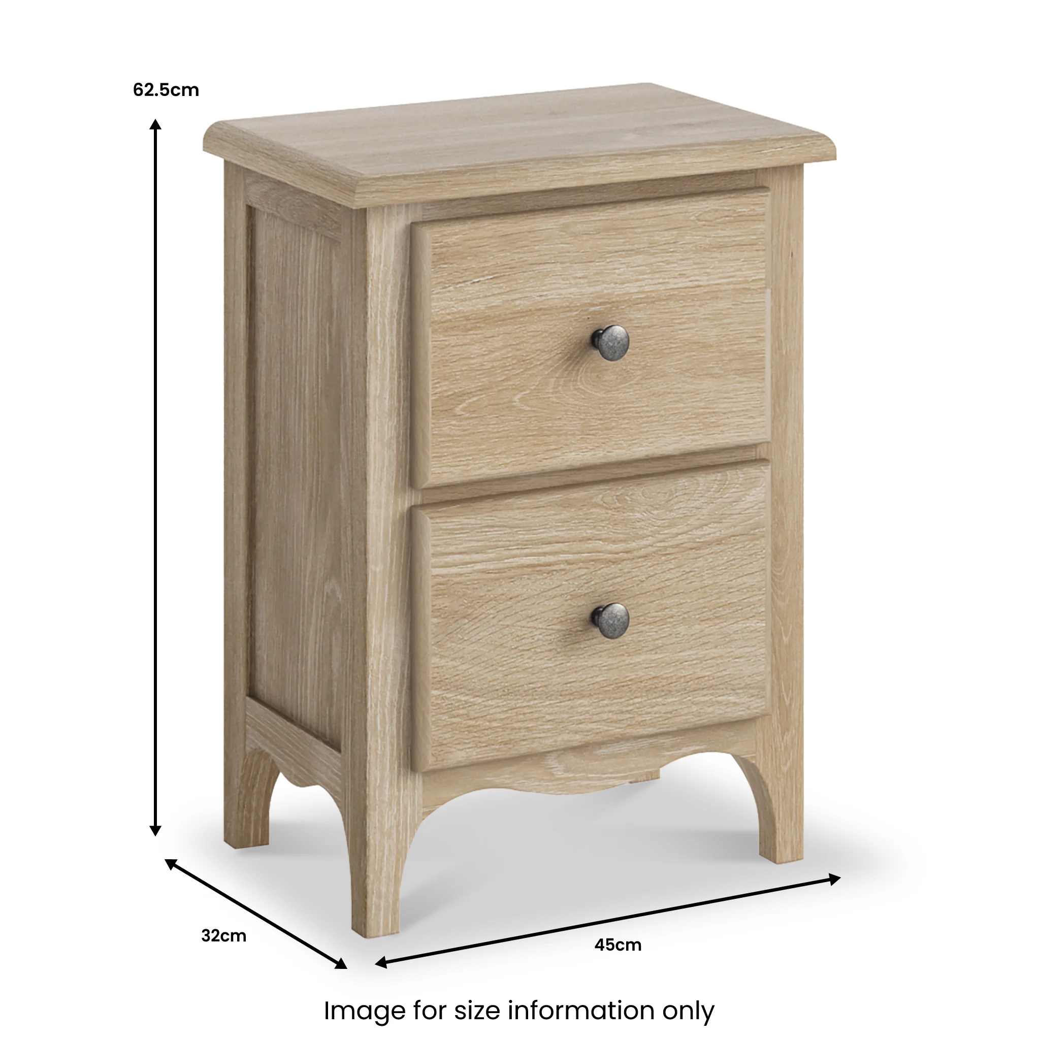 Celine Washed Oak 2 Drawer Bedside Table - Image 9