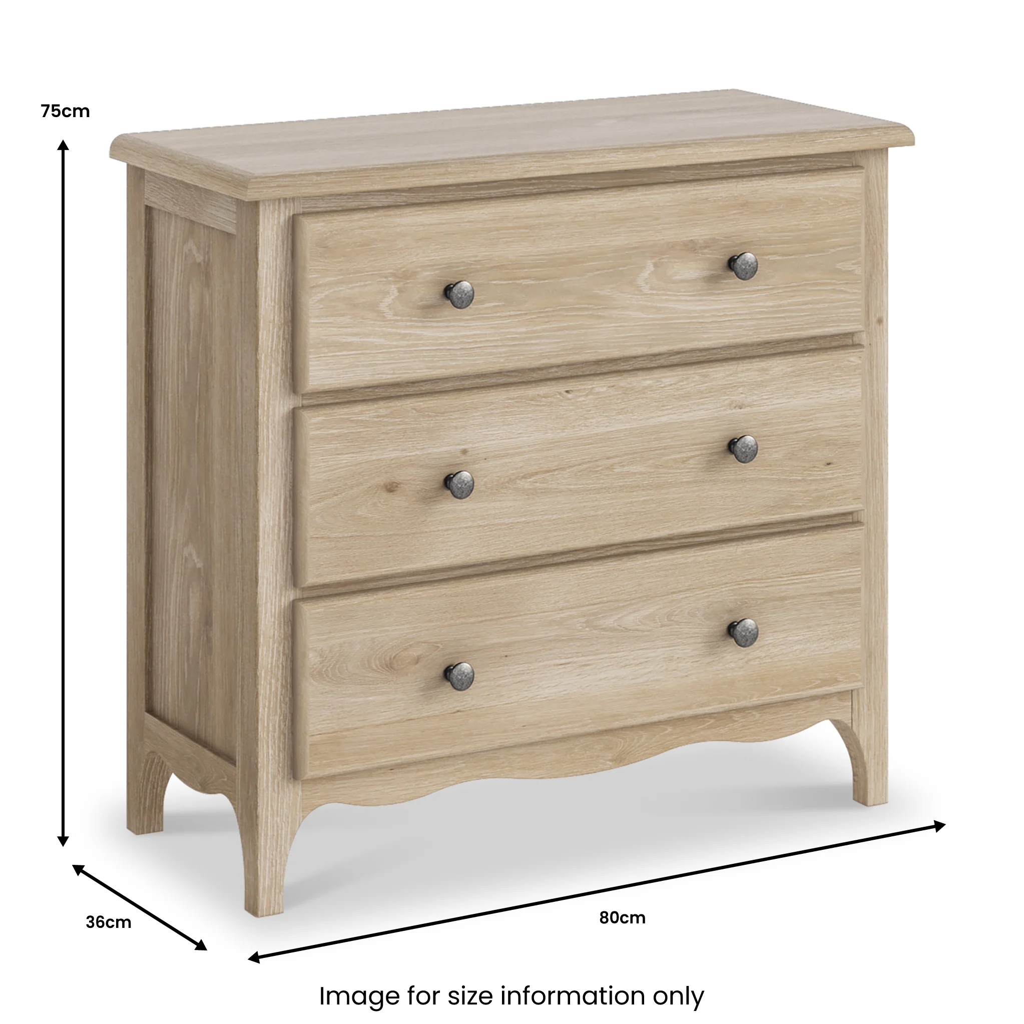 Celine Washed Oak 3 Drawer Chest - Image 9