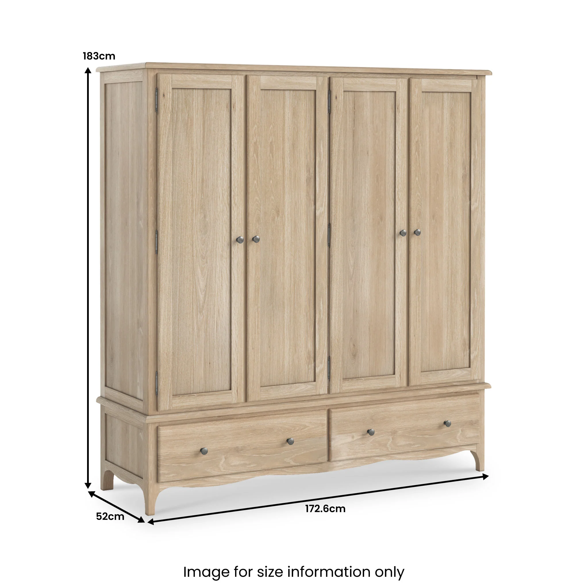Celine Washed Oak 4 Door Wardrobe - Image 8