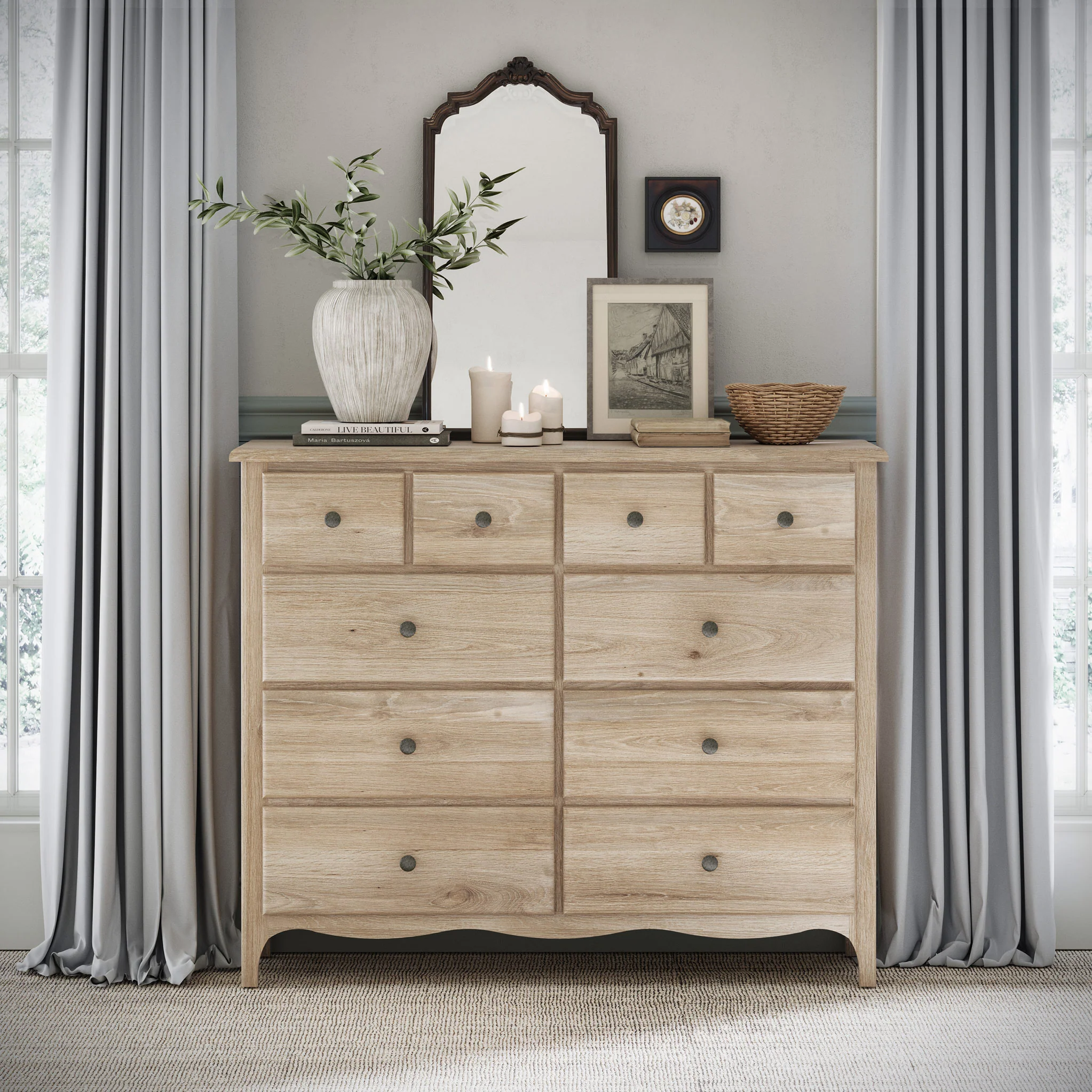 Celine Washed Oak 4 Over 6 Drawer Chest - Image 2