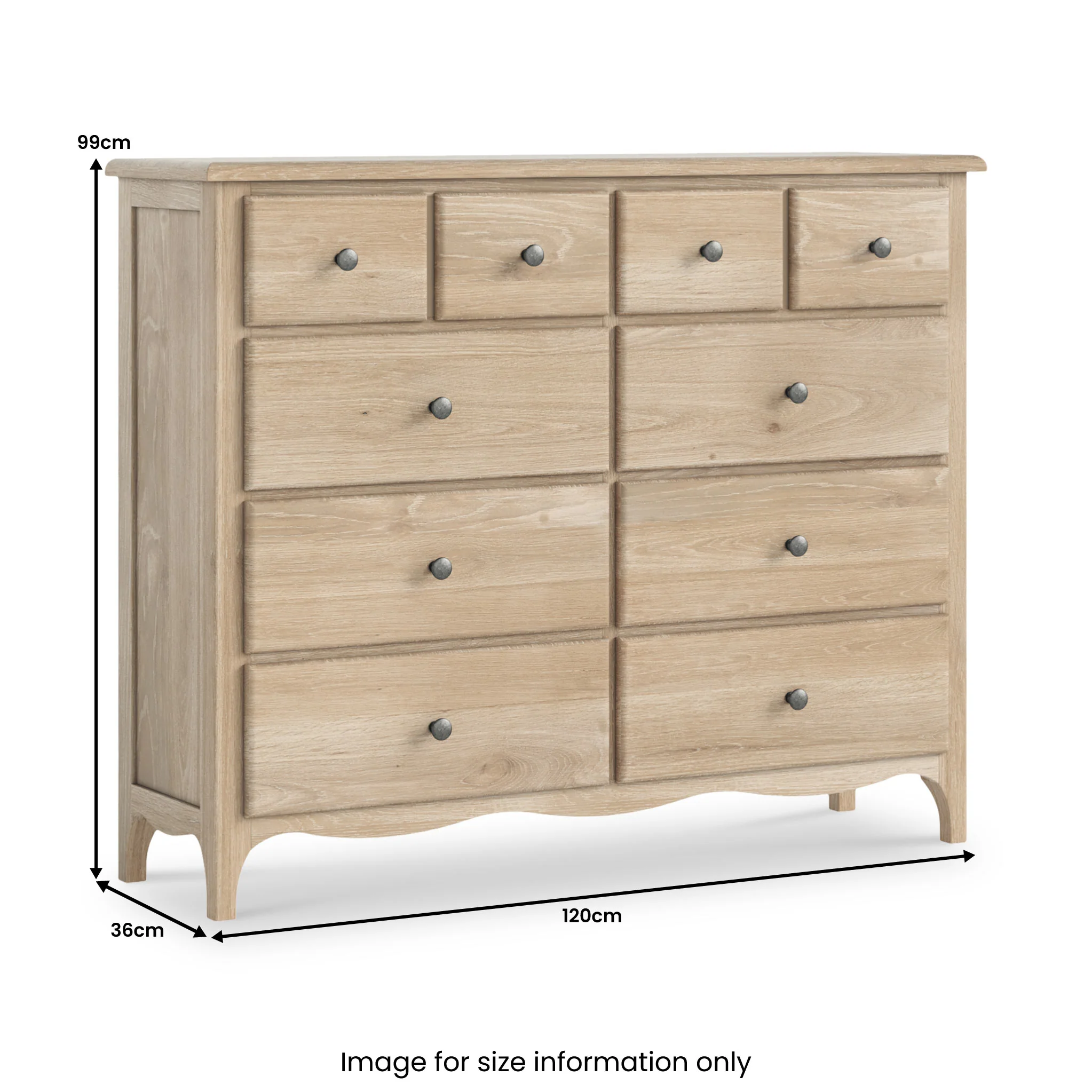 Celine Washed Oak 4 Over 6 Drawer Chest - Image 6