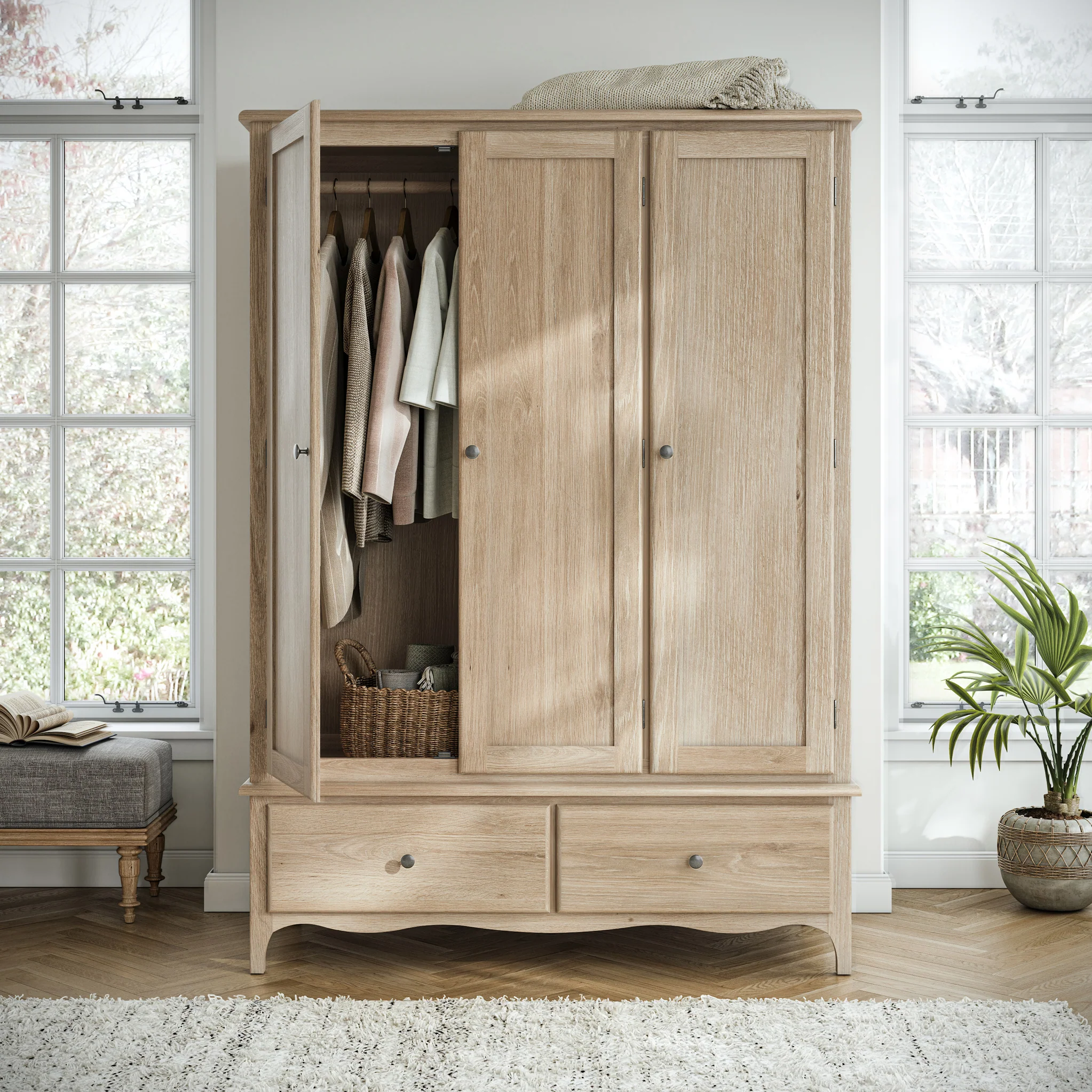 Celine Washed Oak Triple Wardrobe - Image 2