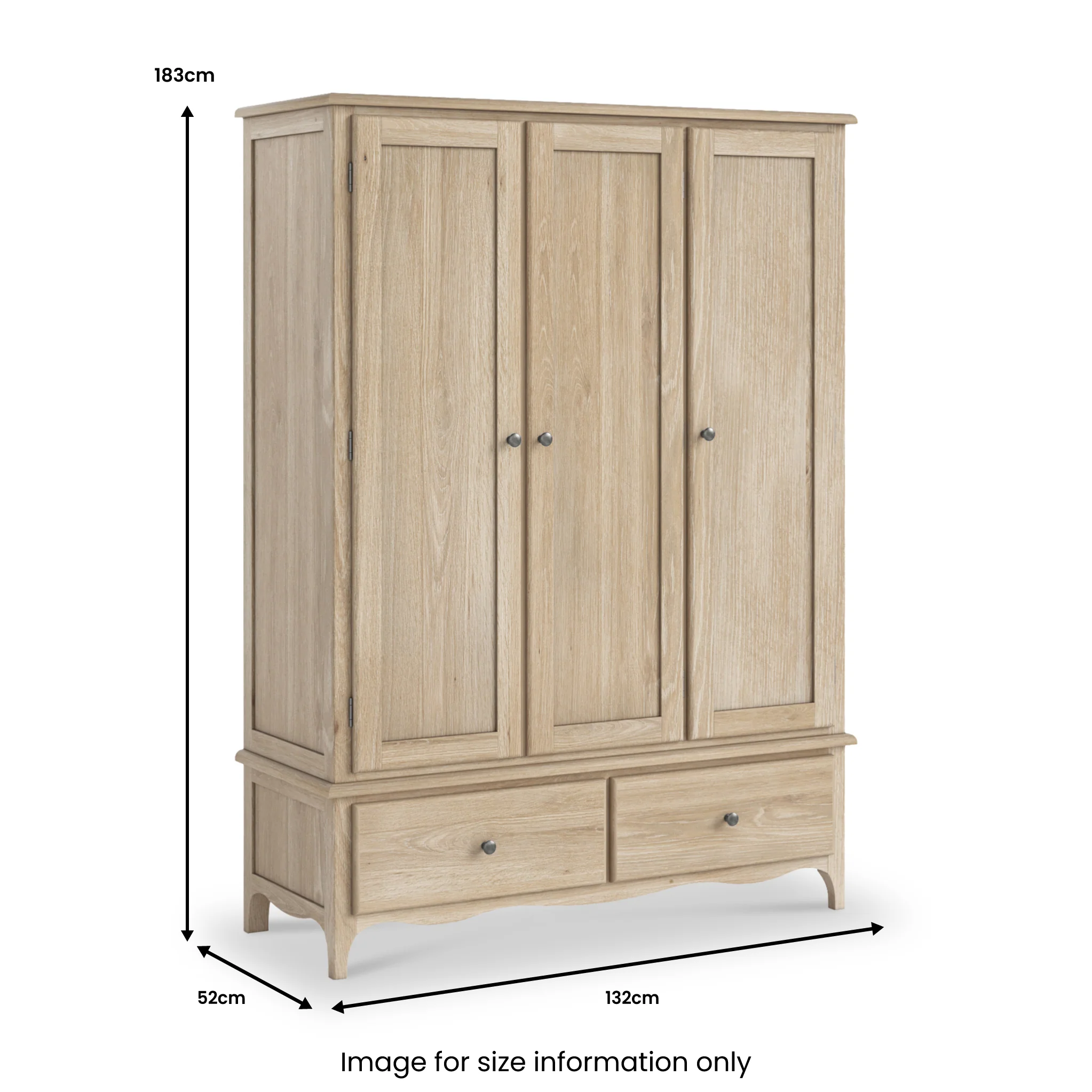 Celine Washed Oak Triple Wardrobe - Image 9