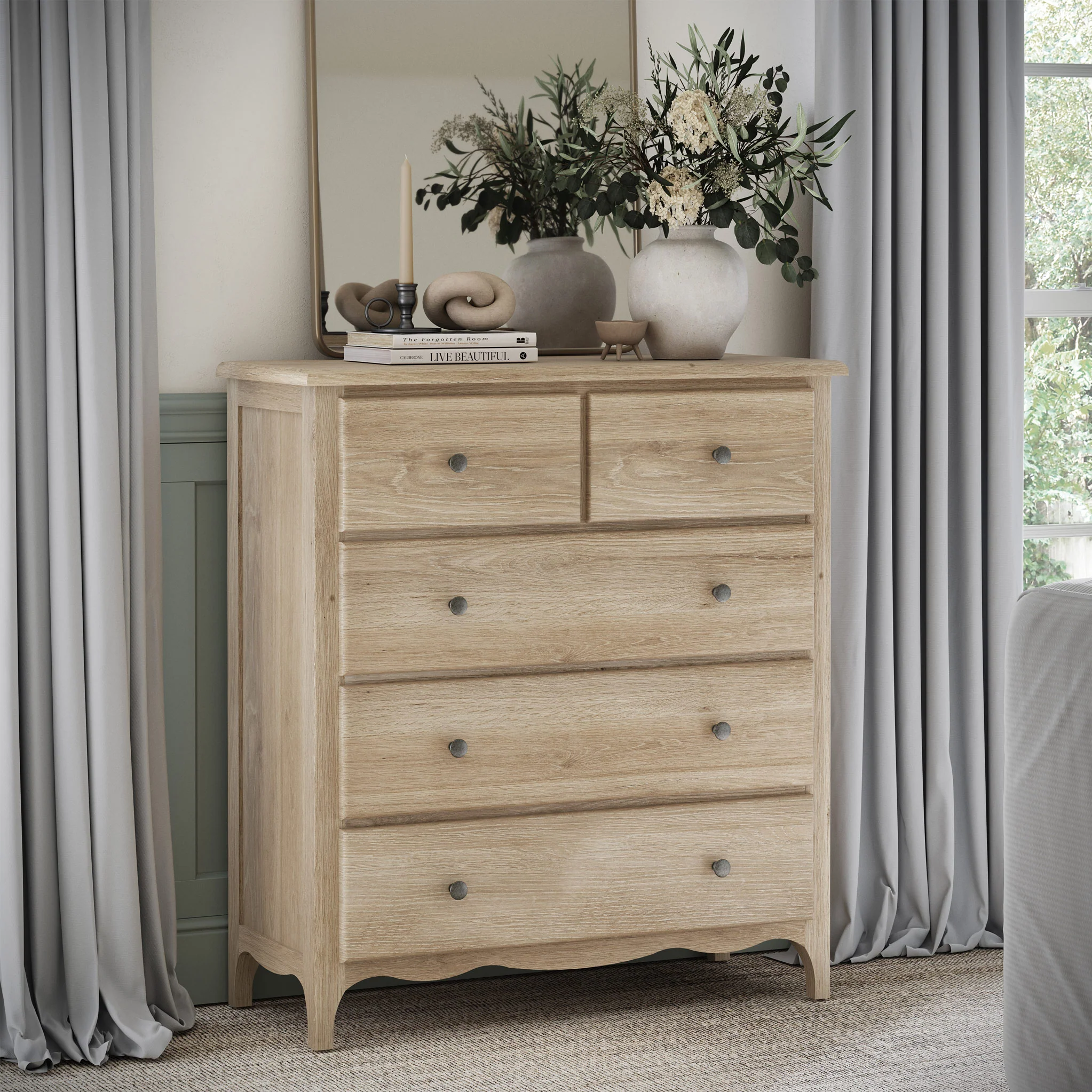 Celine Washed Oak XL 2 Over 3 Drawer Chest - Image 2