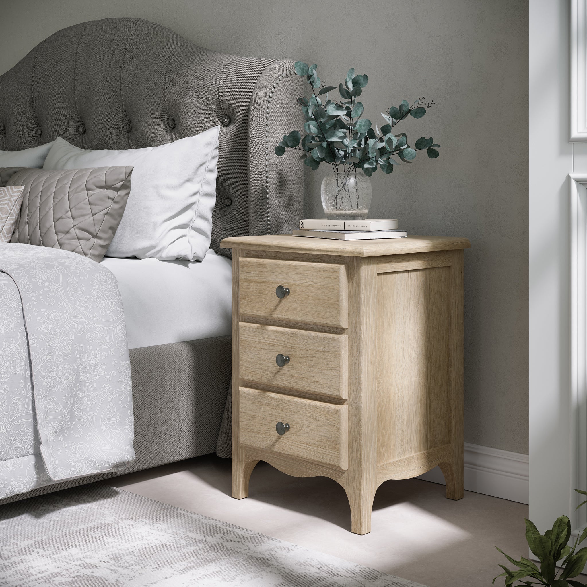 Celine Washed Oak XL 3 Drawer Bedside Table - Image 2