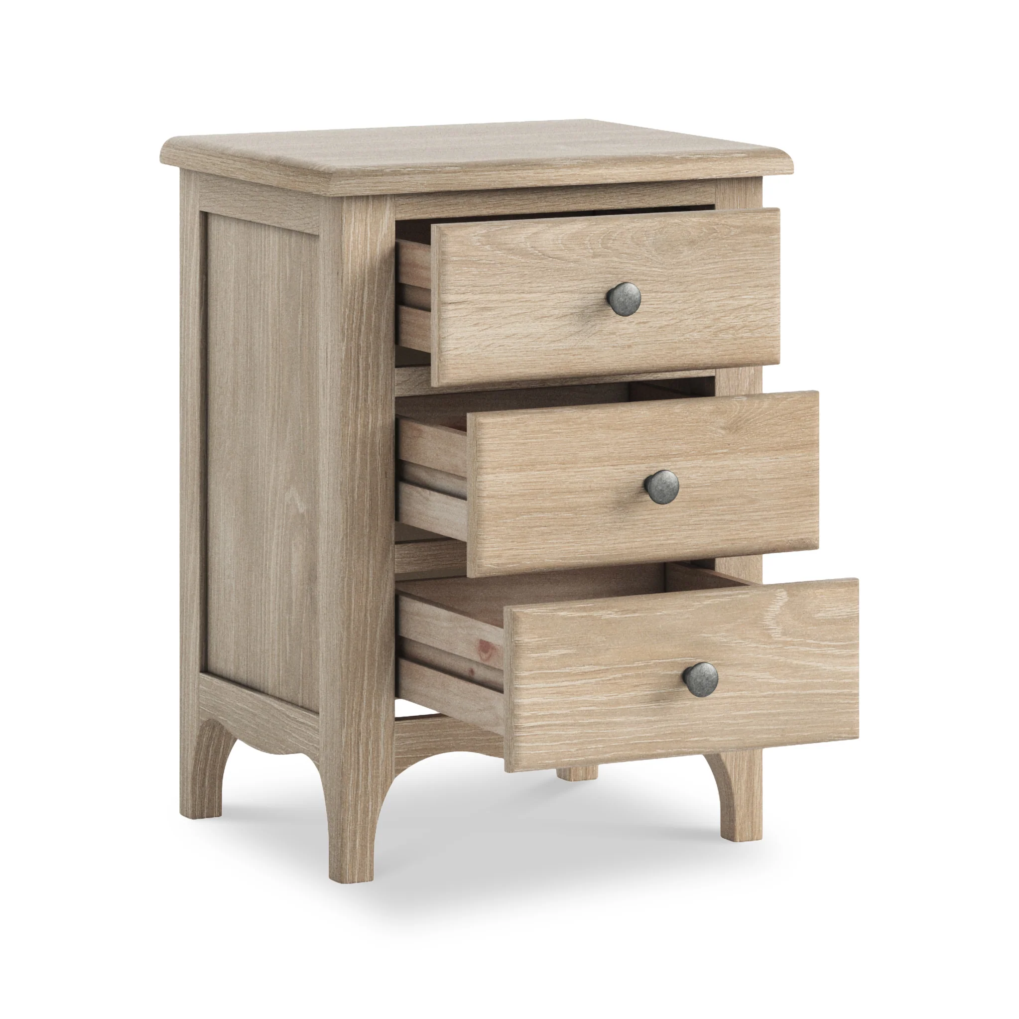 Celine Washed Oak XL 3 Drawer Bedside Table - Image 4