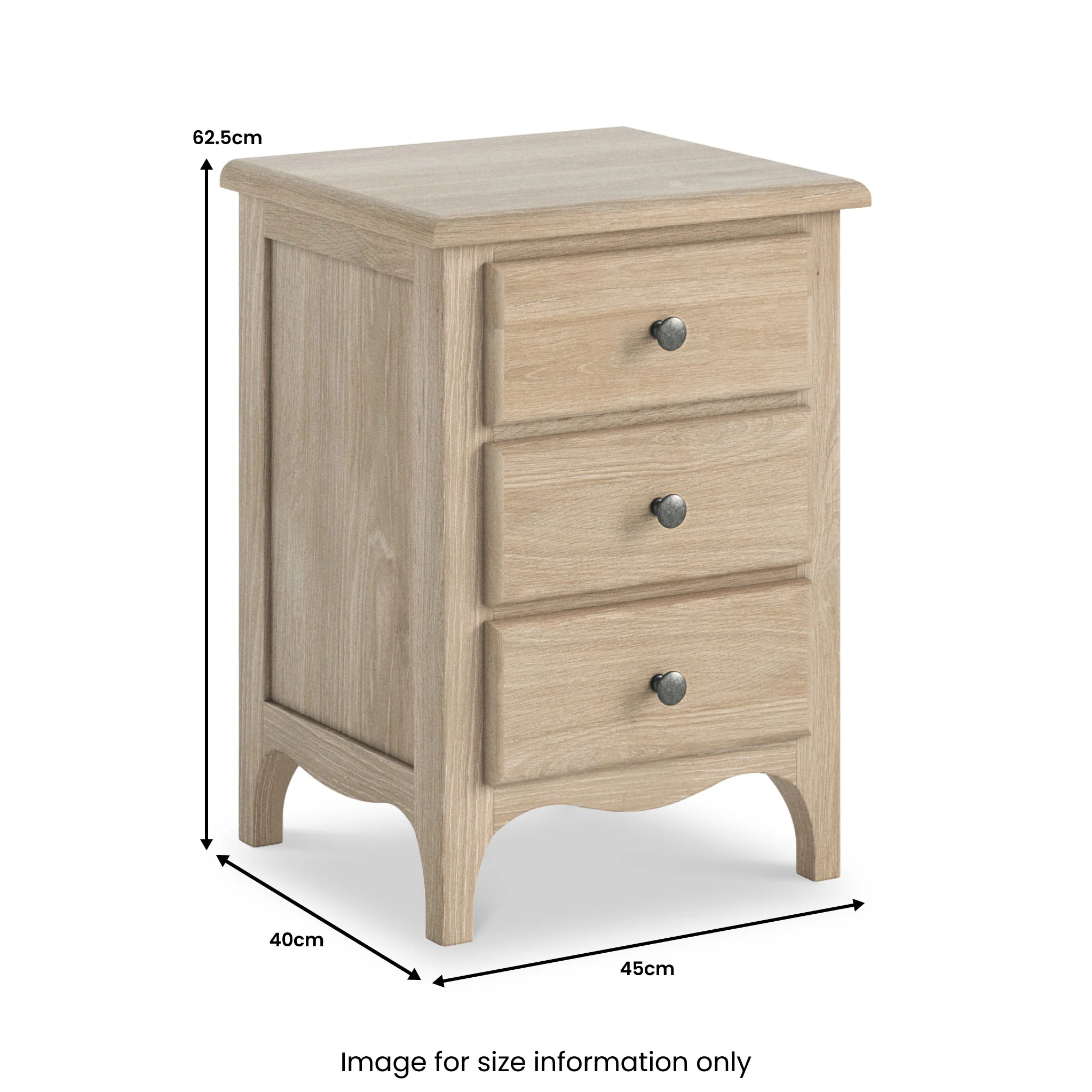 Celine Washed Oak XL 3 Drawer Bedside Table - Image 6