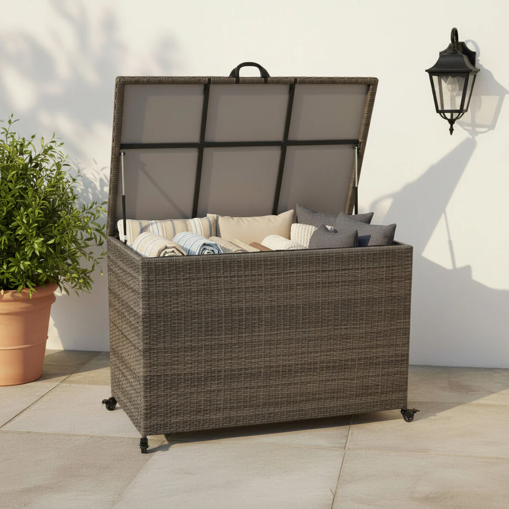 Charcoal Weave 510L Cushion Storage Box with Gas Lift - Image 2