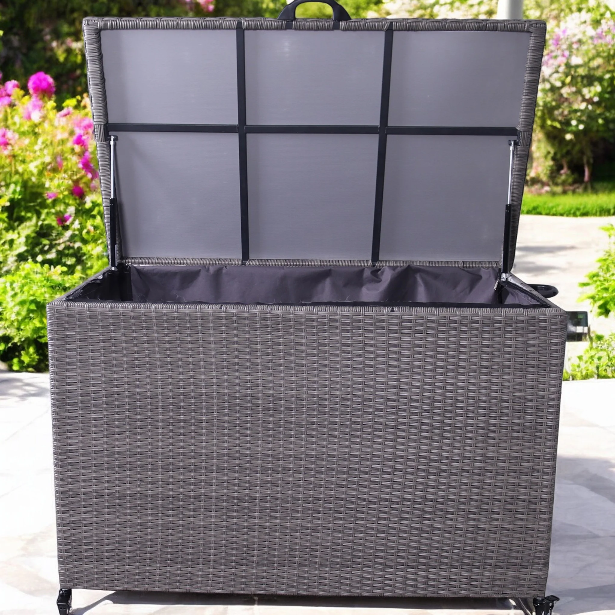 Charcoal Weave 510L Cushion Storage Box with Gas Lift - Image 6