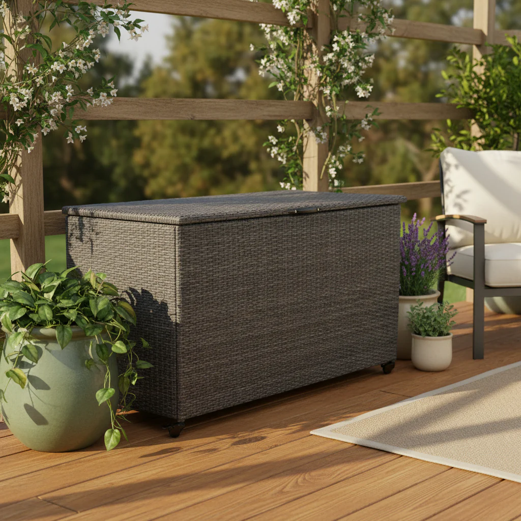 Charcoal Weave 645L Cushion Storage Box with Gas Lift