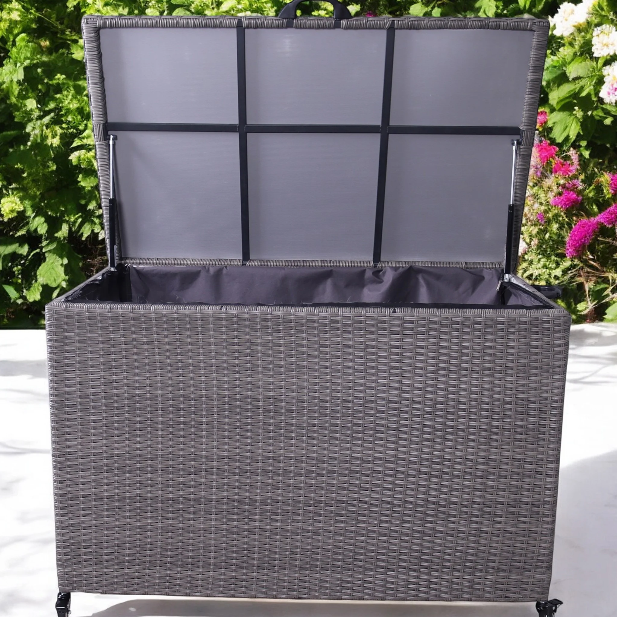 Charcoal Weave 645L Cushion Storage Box with Gas Lift - Image 5