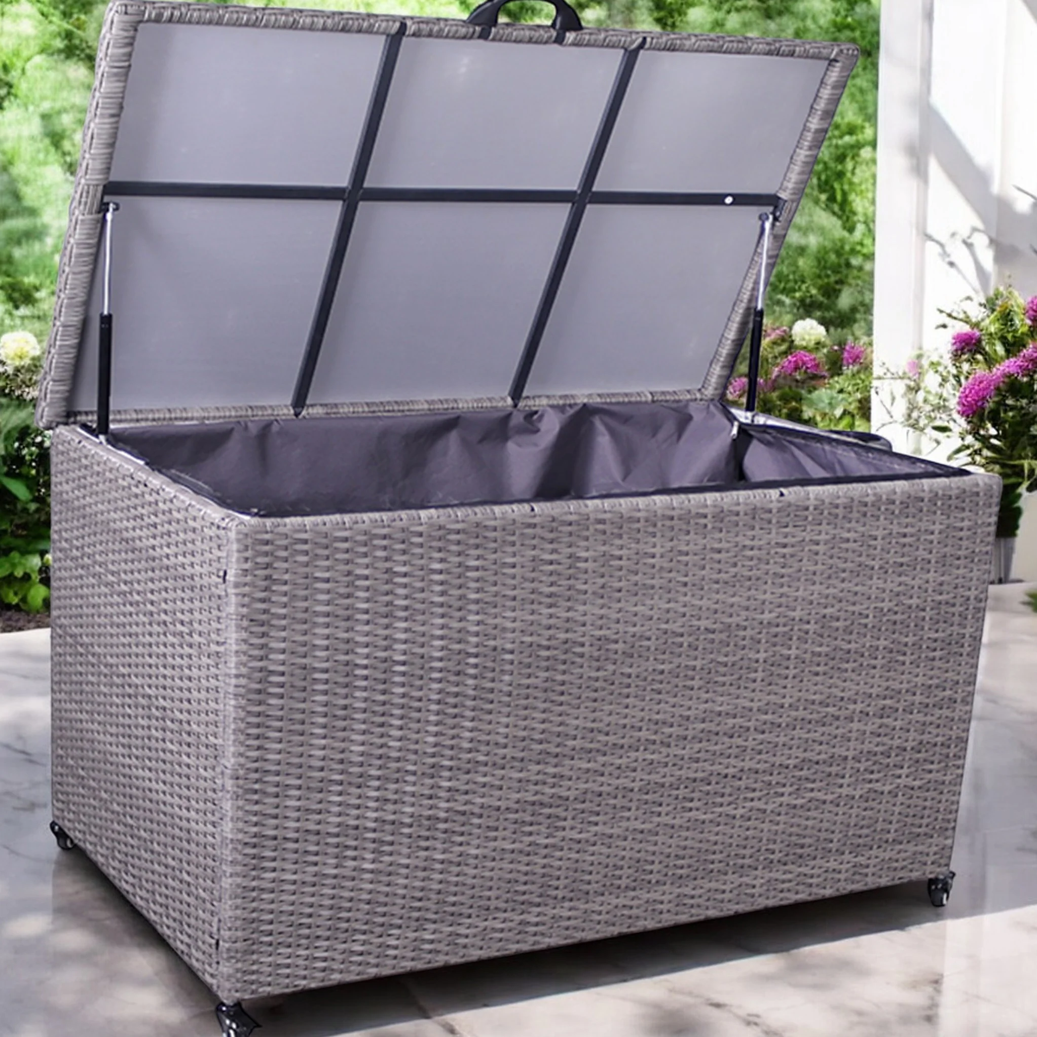 Charcoal Weave 645L Cushion Storage Box with Gas Lift - Image 6